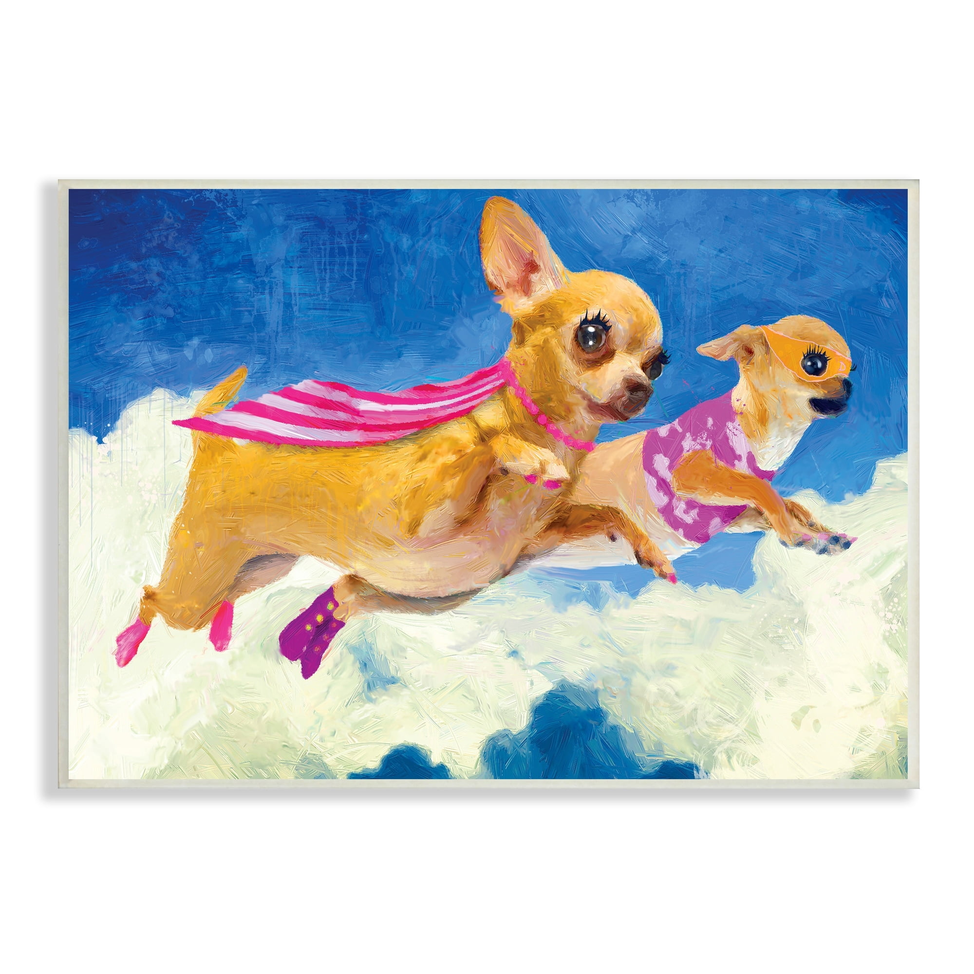 Stupell Industries Chihuahua Dogs Flying Cloudy Sky Pink Capes Wood Wall Art, 19 x 13, Design by Porter Hastings
