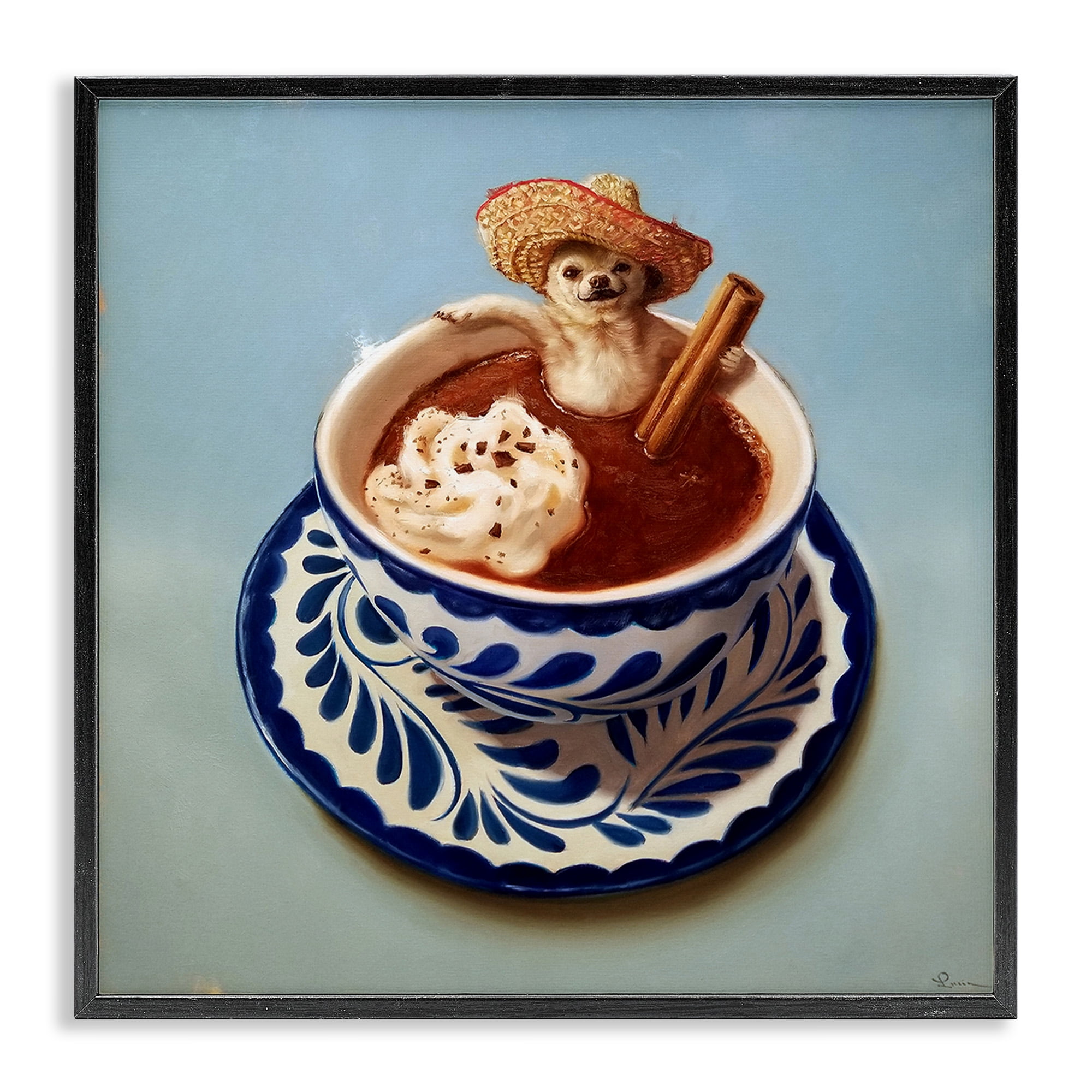 Stupell Industries Chihuahua Hot Chocolate Humor Animals & Insects Painting Black Framed Art Print Wall Art, 24 x 24