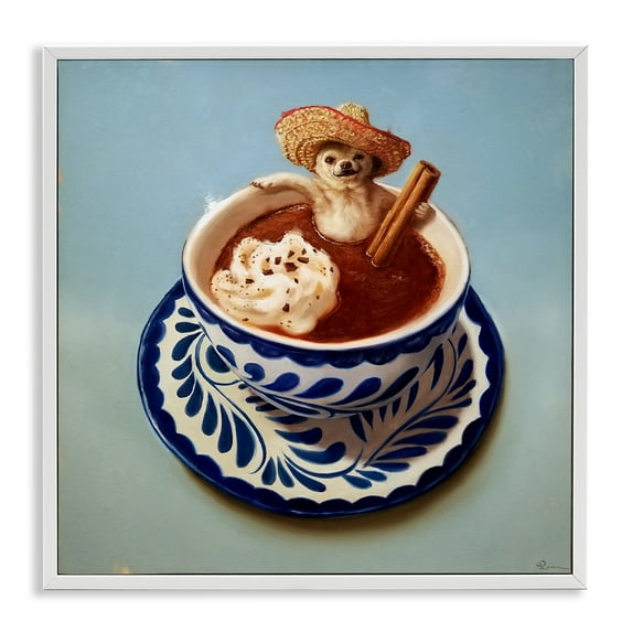 Stupell Industries Chihuahua Hot Chocolate Humor Animals & Insects Painting White Framed Art Print Wall Art, 12 x 12