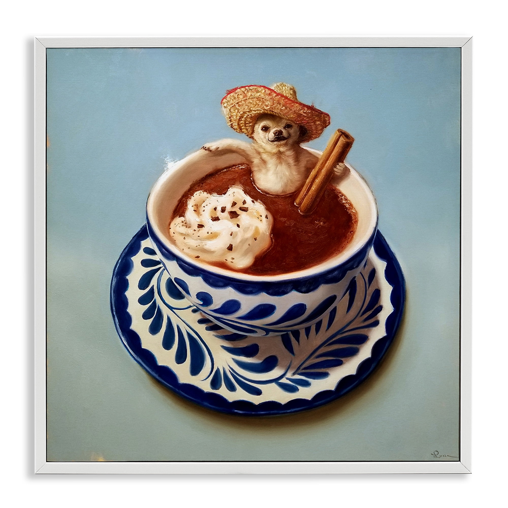 Stupell Industries Chihuahua Hot Chocolate Humor Animals & Insects Painting White Framed Art Print Wall Art, 24 x 24
