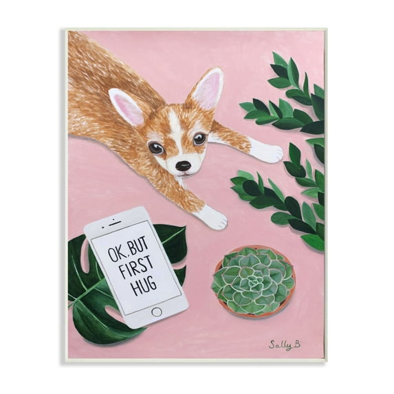 Stupell Industries Chihuahua Phone Text Funny Animal Dog Painting Wall Plaque by Sally B, 13" x 19", Wall Plaque
