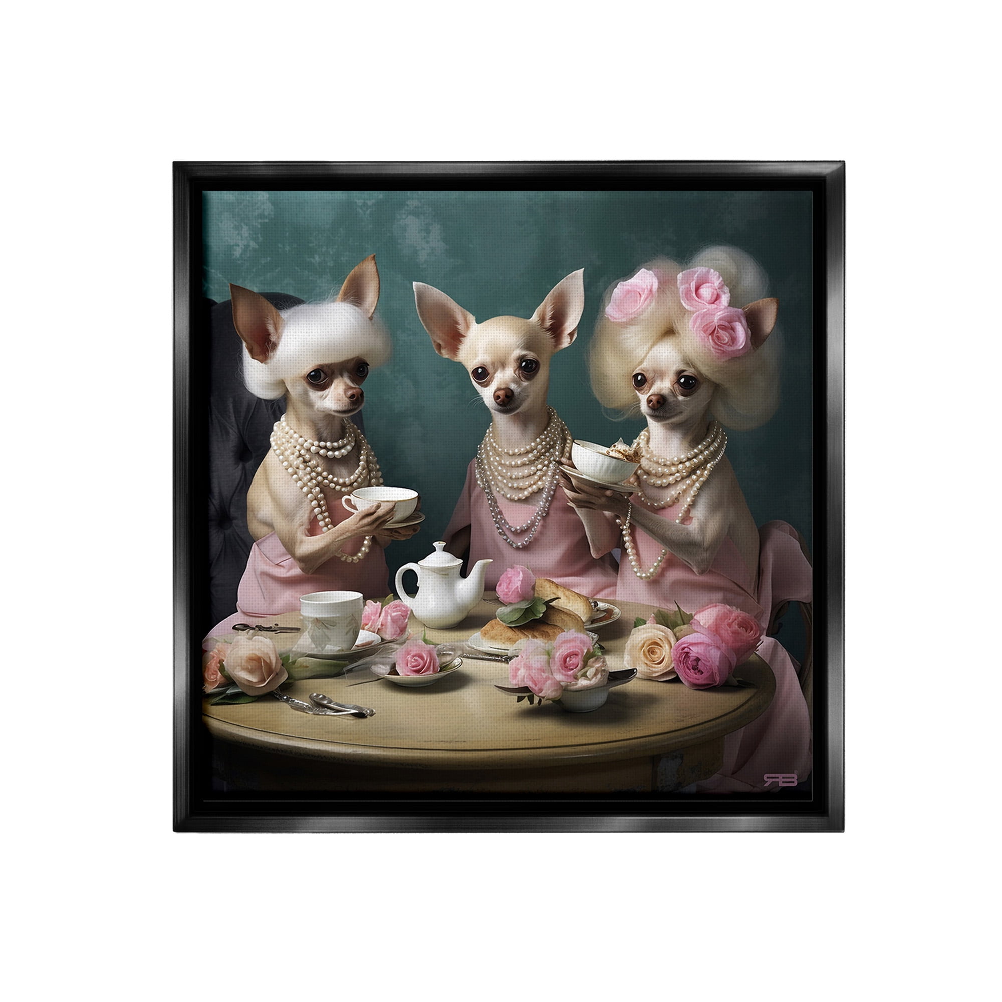 Stupell Industries Chihuahua Tea Party Animals & Insects Painting Black Floater Framed Canvas Art Print Wall Art, 18 x 18