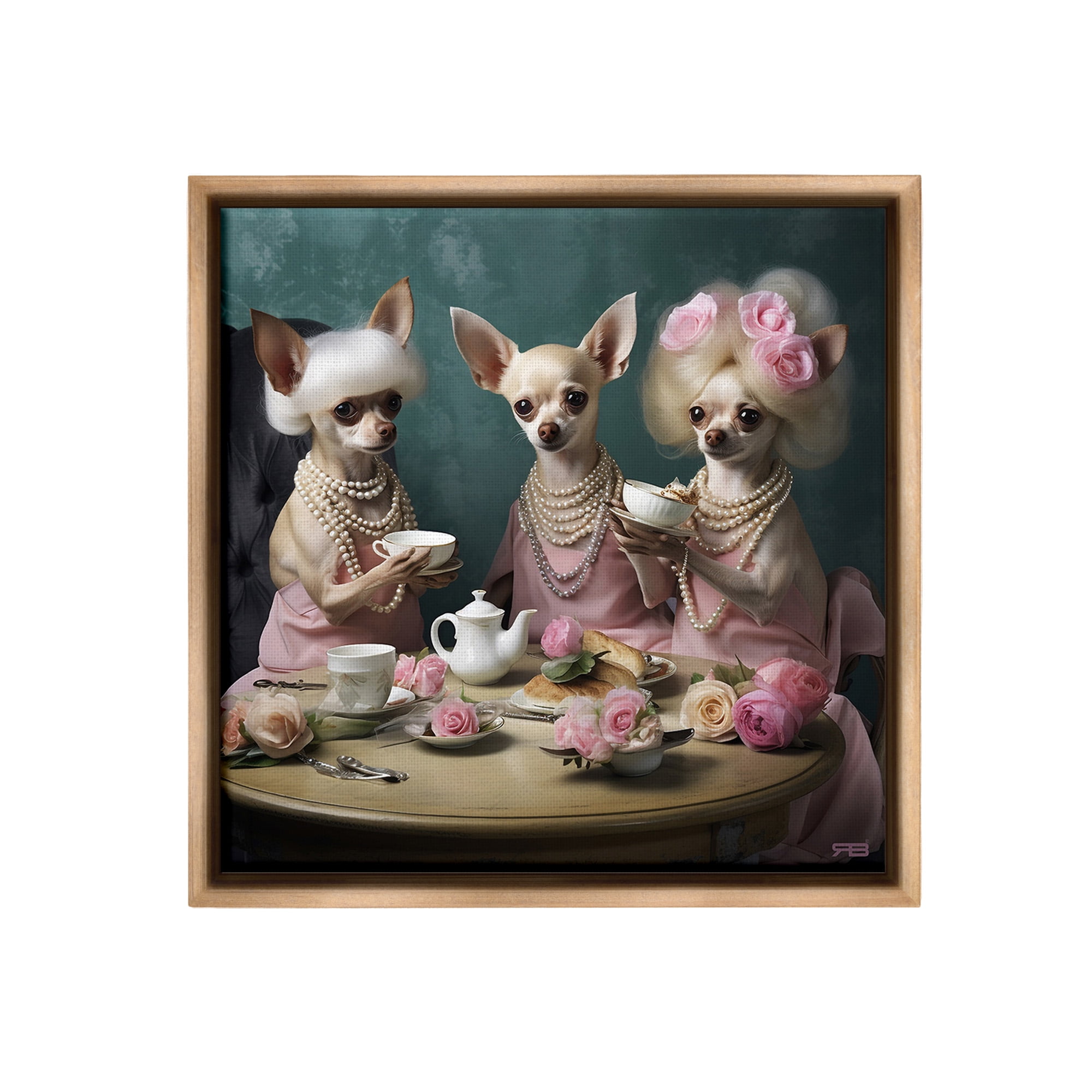 Stupell Industries Chihuahua Tea Party Animals & Insects Painting Brown Floater Framed Canvas Art Print Wall Art, 25 x 25