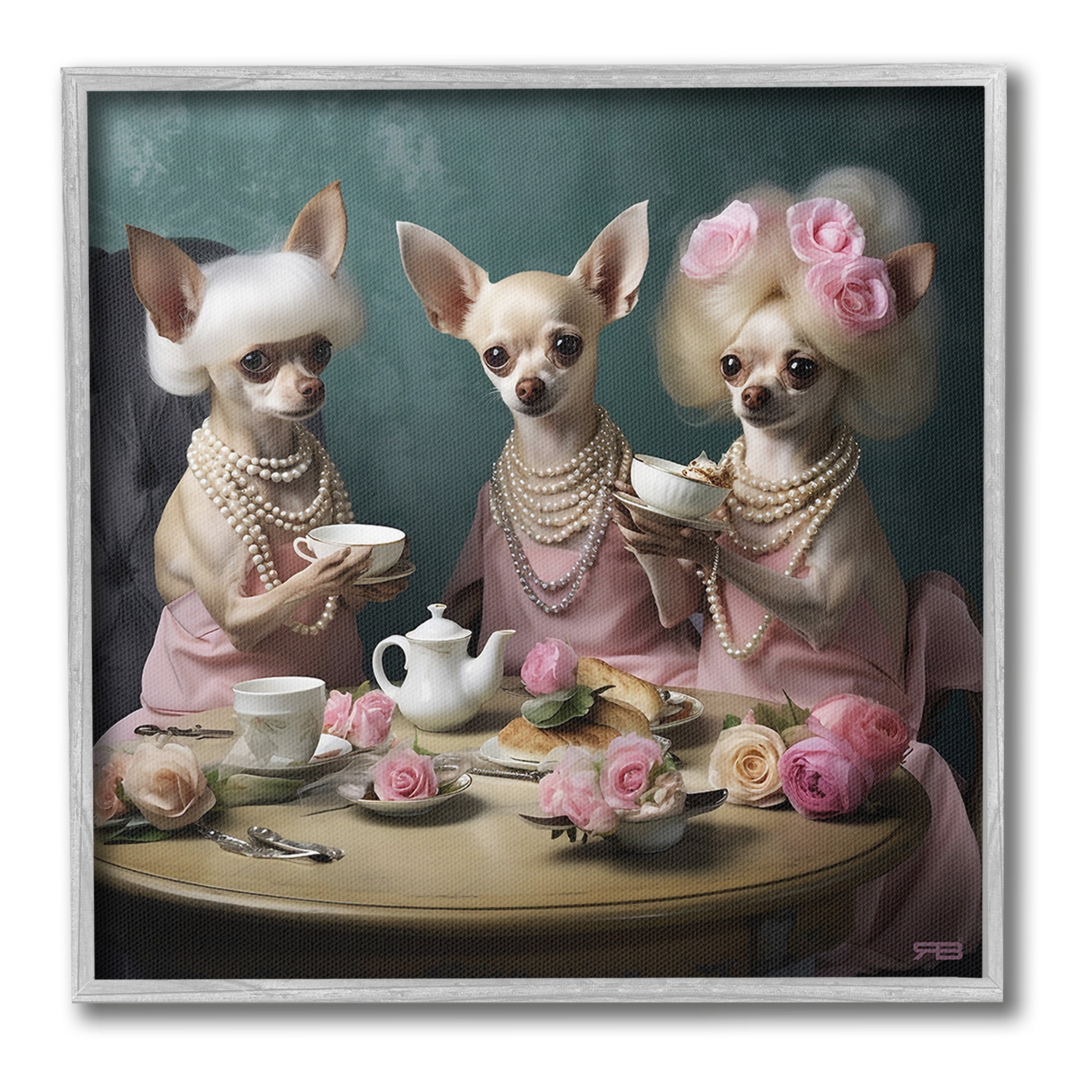 Stupell Industries Chihuahua Tea Party Animals & Insects Painting Gray Framed Art Print Wall Art, 17 x 17