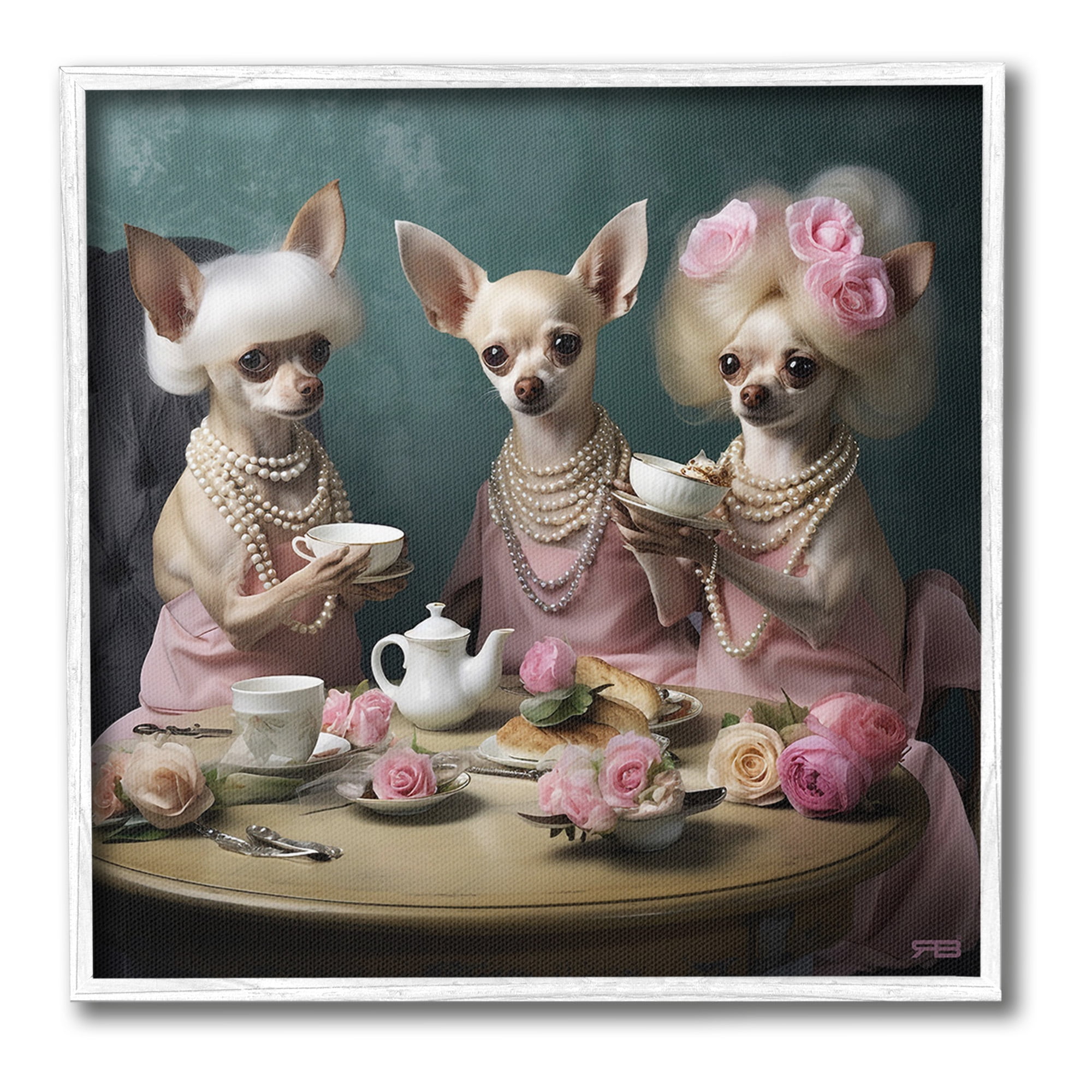Stupell Industries Chihuahua Tea Party Animals & Insects Painting White Framed Art Print Wall Art, 12 x 12