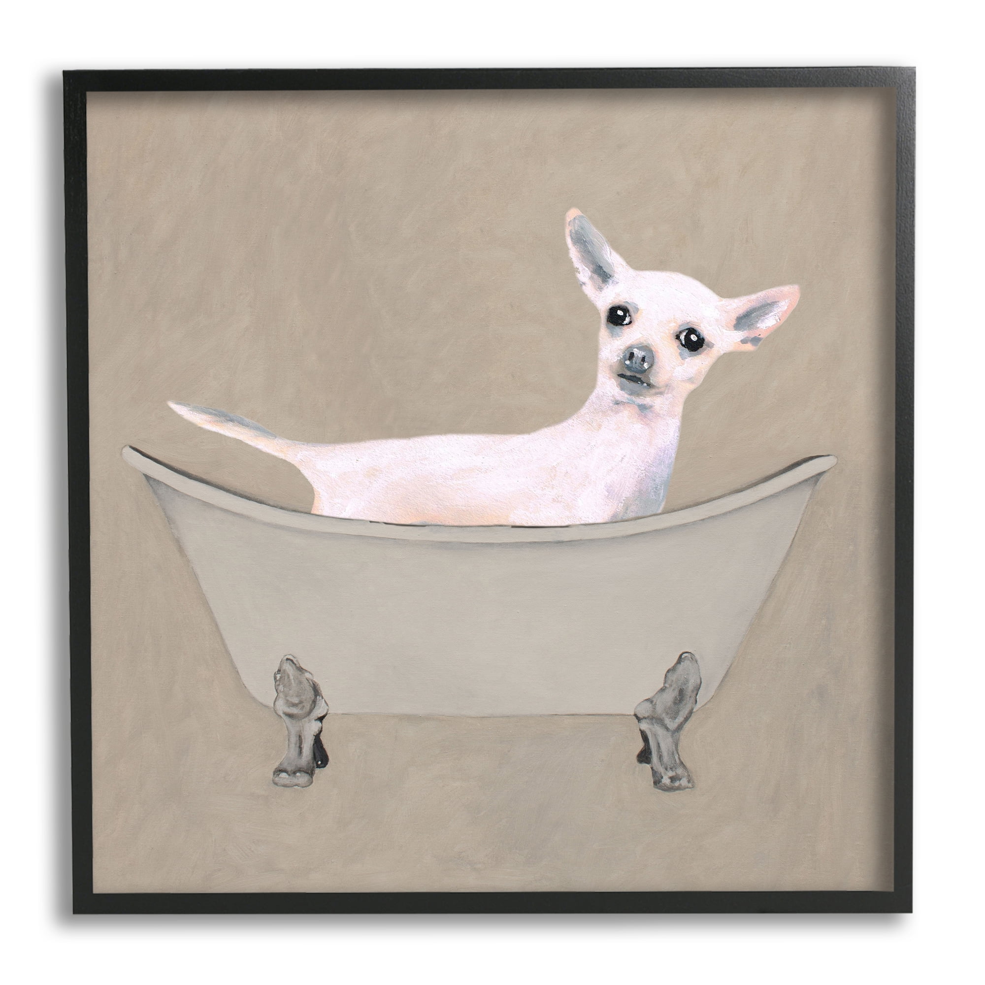 Stupell Industries Chihuahua Vintage Bathtub Pet Animals & Insects Painting Black Framed Art Print Wall Art