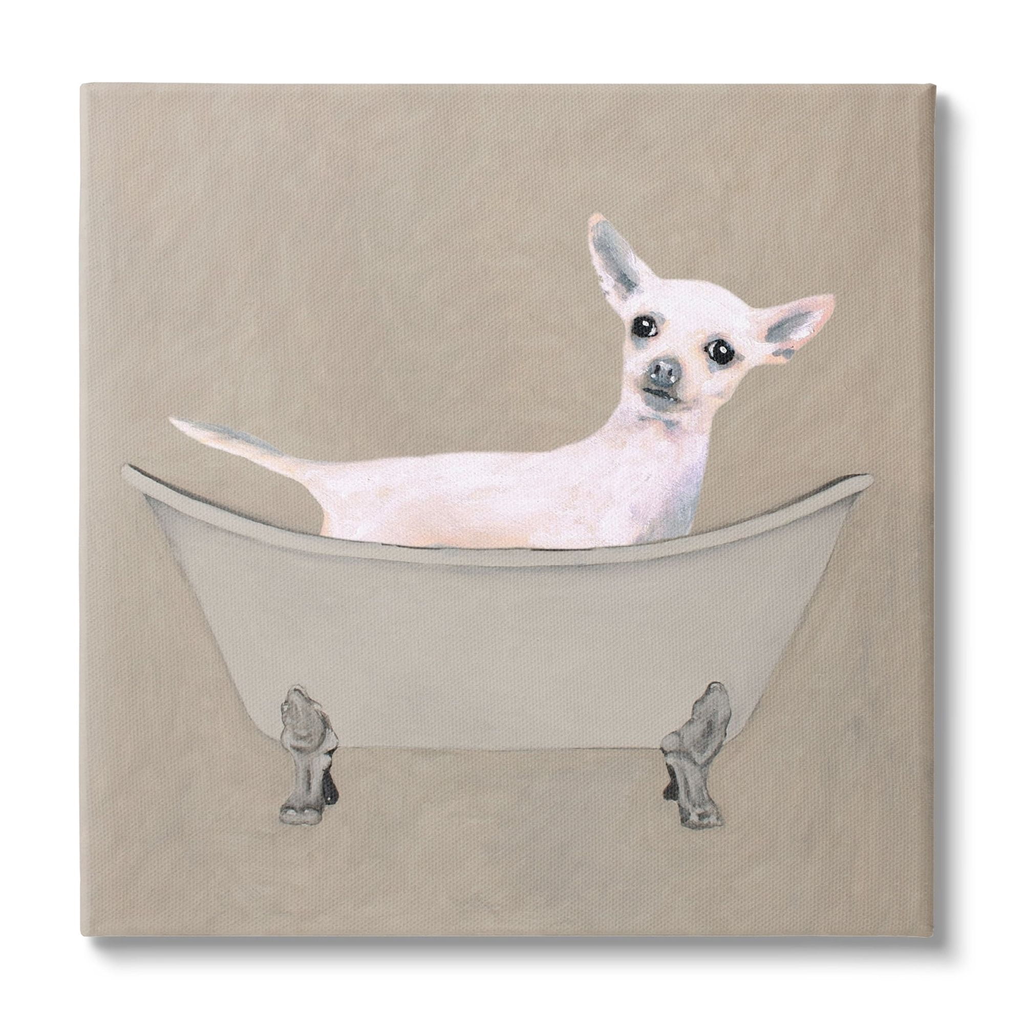 Stupell Industries Chihuahua Vintage Bathtub Pet Animals & Insects Painting Gallery Wrapped Canvas Print Wall Art