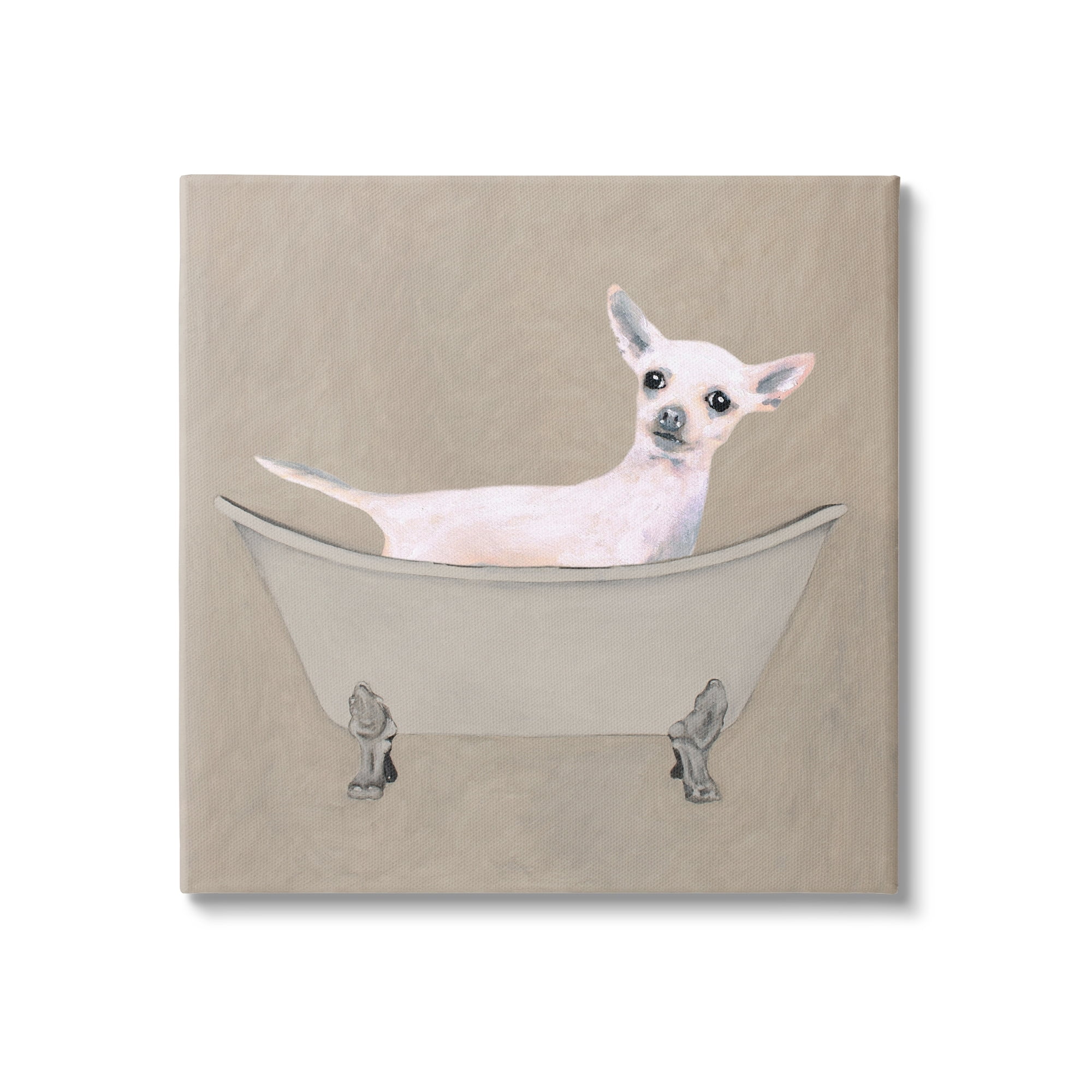30" Beige Canvas Chihuahua in Vintage Bathtub Wall Art