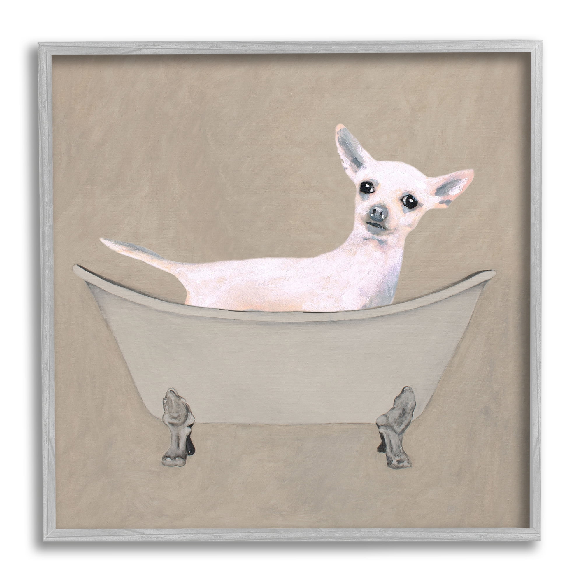 Stupell Industries Chihuahua Vintage Bathtub Pet Animals & Insects Painting Gray Framed Art Print Wall Art