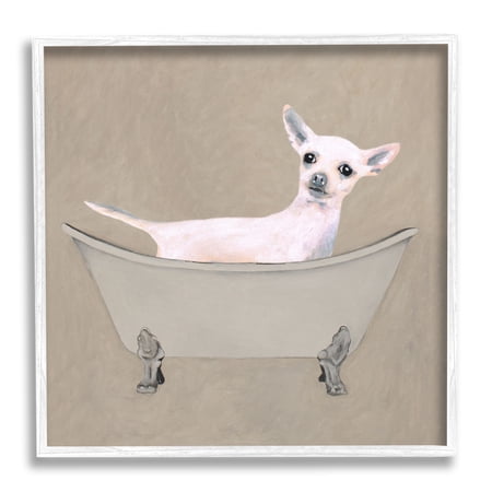 Stupell Industries Chihuahua Vintage Bathtub Pet Animals & Insects Painting White Framed Art Print Wall Art
