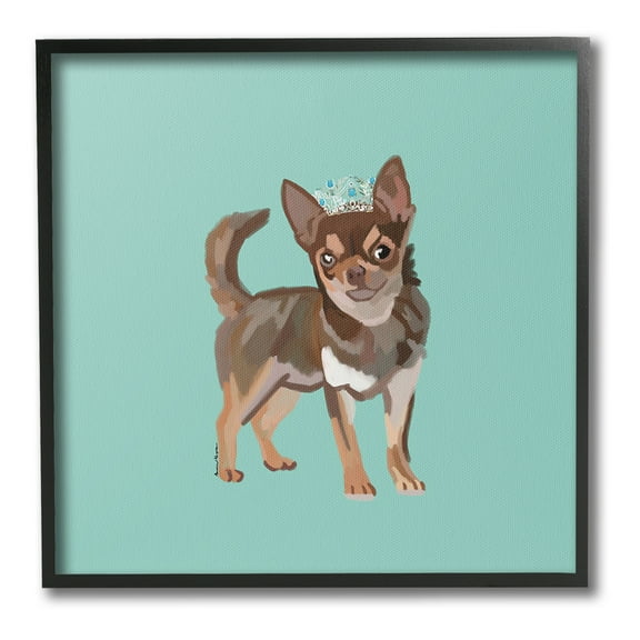 Stupell Industries Chihuahua with Crown Animals & Insects Painting Black Framed Art Print Wall Art, 12 x 12