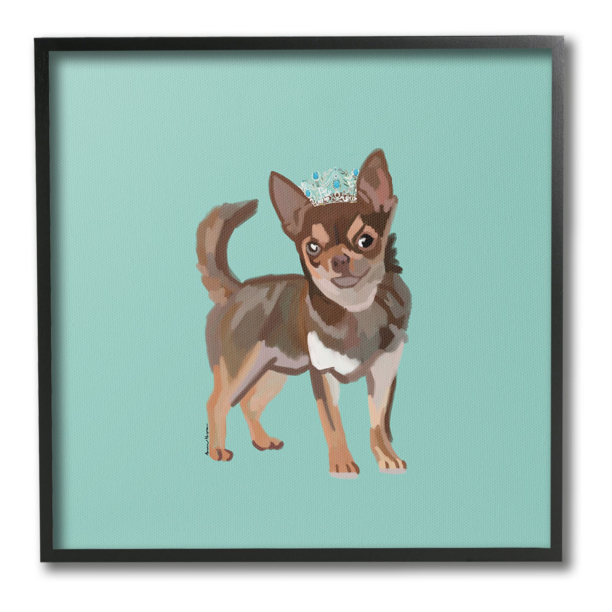 Stupell Industries Chihuahua with Crown Animals & Insects Painting Black Framed Art Print Wall Art, 17 x 17