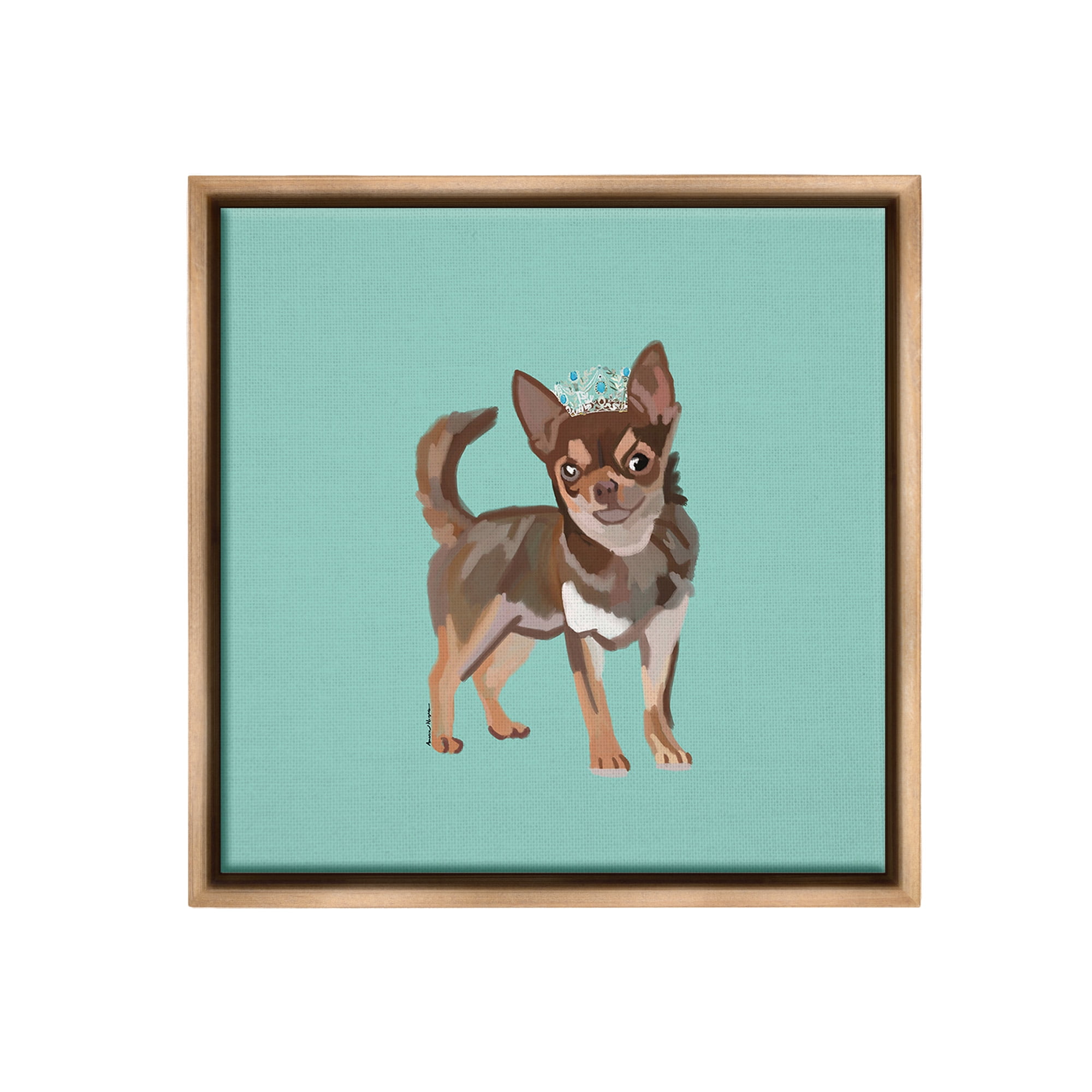 Stupell Industries Chihuahua with Crown Animals & Insects Painting Brown Floater Framed Canvas Art Print Wall Art, 18 x 18