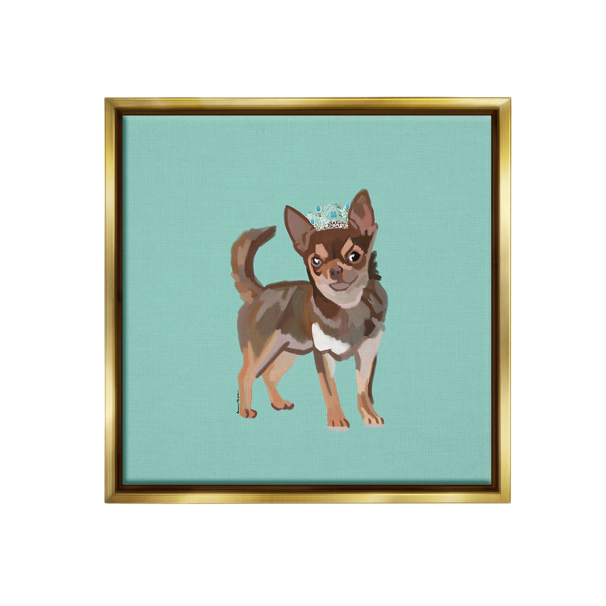 Stupell Industries Chihuahua with Crown Animals & Insects Painting Gold Floater Framed Canvas Art Print Wall Art, 25 x 25