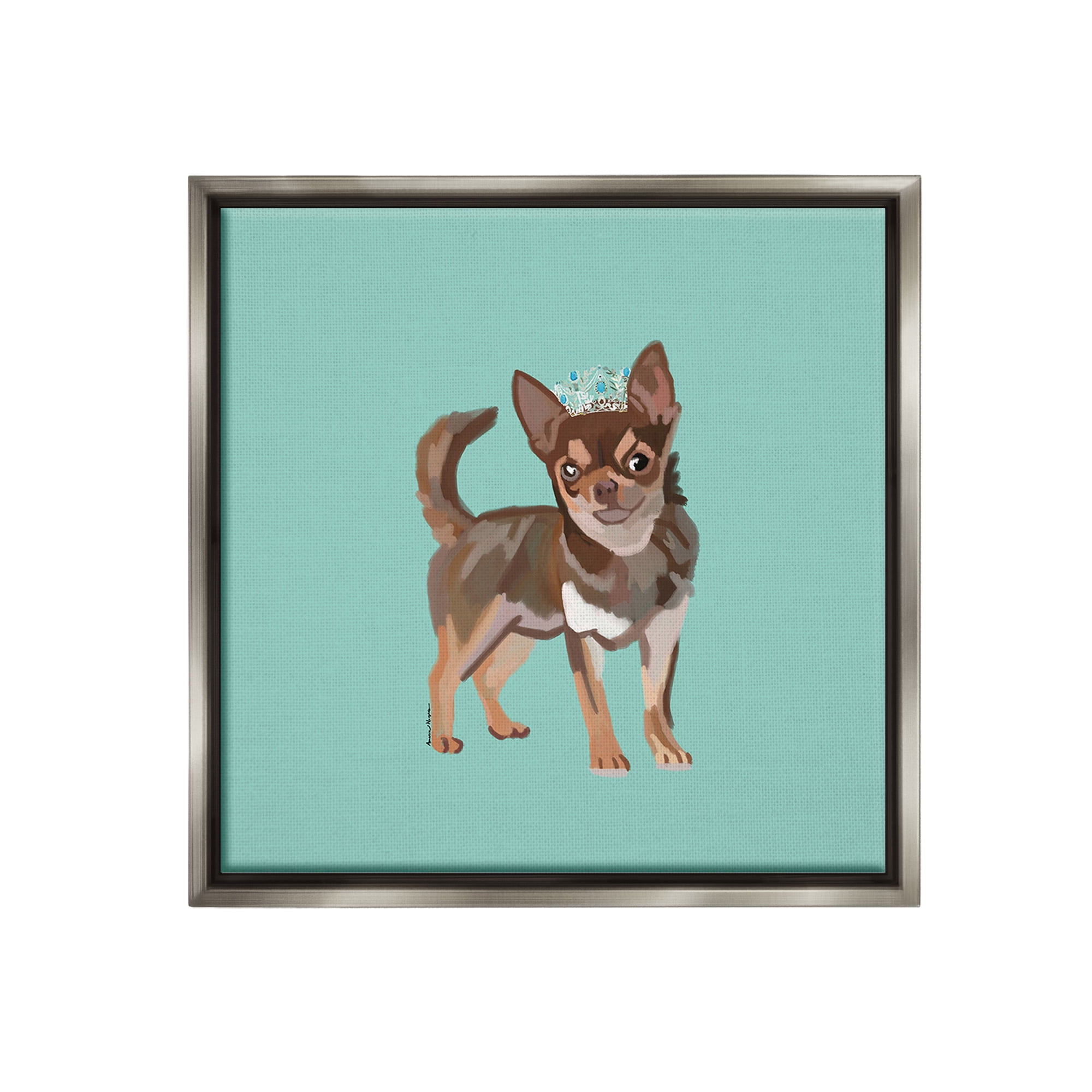 Stupell Industries Chihuahua with Crown Animals & Insects Painting Gray Floater Framed Canvas Art Print Wall Art, 18 x 18