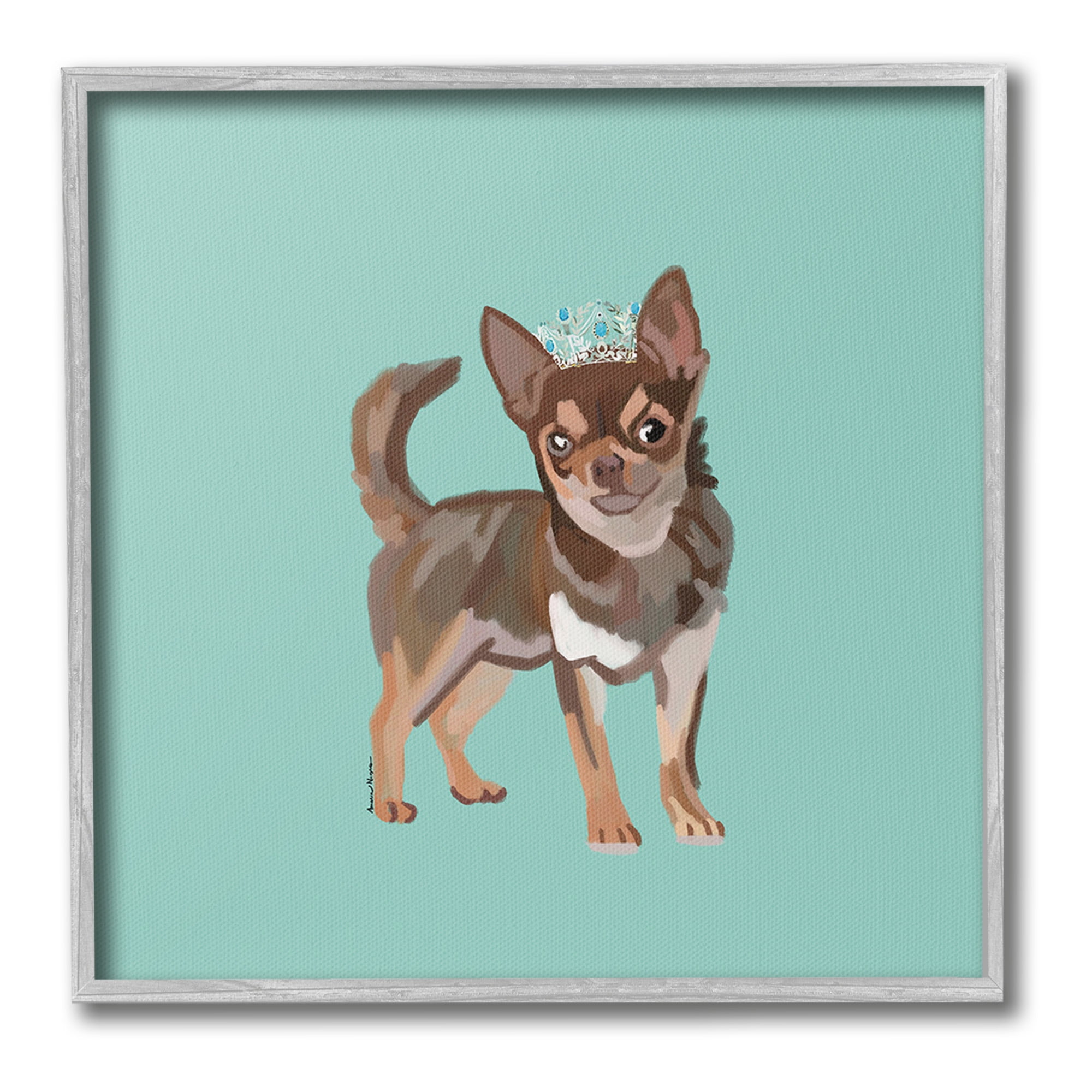 Stupell Industries Chihuahua with Crown Animals & Insects Painting Gray Framed Art Print Wall Art, 12 x 12