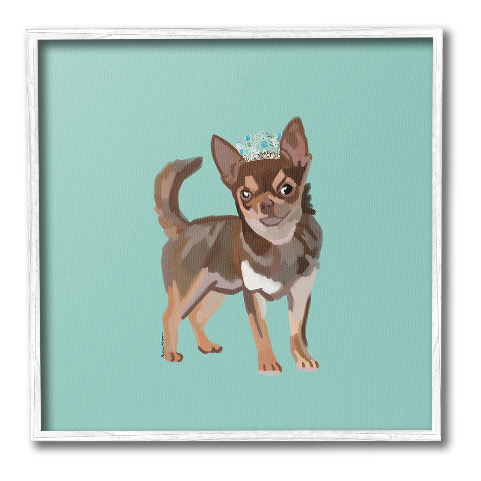 Stupell Industries Chihuahua with Crown Animals & Insects Painting White Framed Art Print Wall Art, 12 x 12