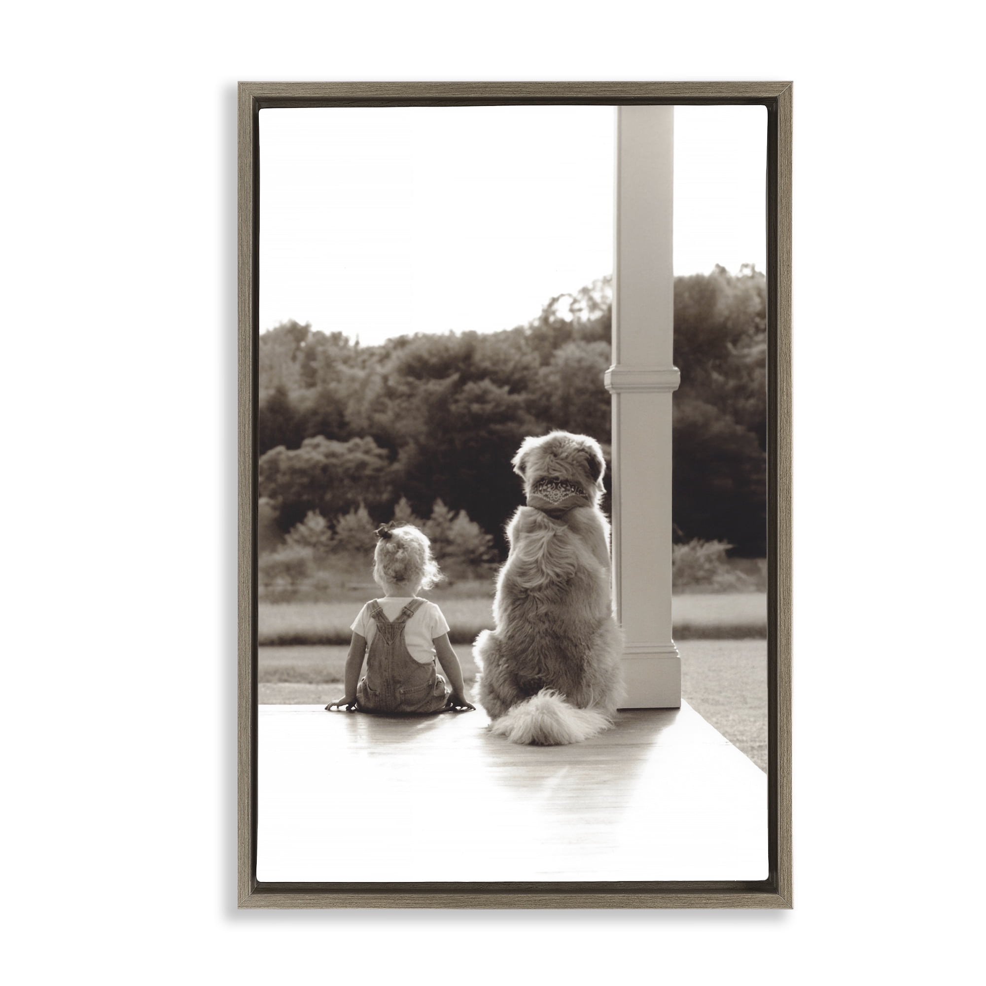 Stupell Industries Child And Dog Friendship Brown Framed Floater Canvas Wall Art, design by Kendra Dew