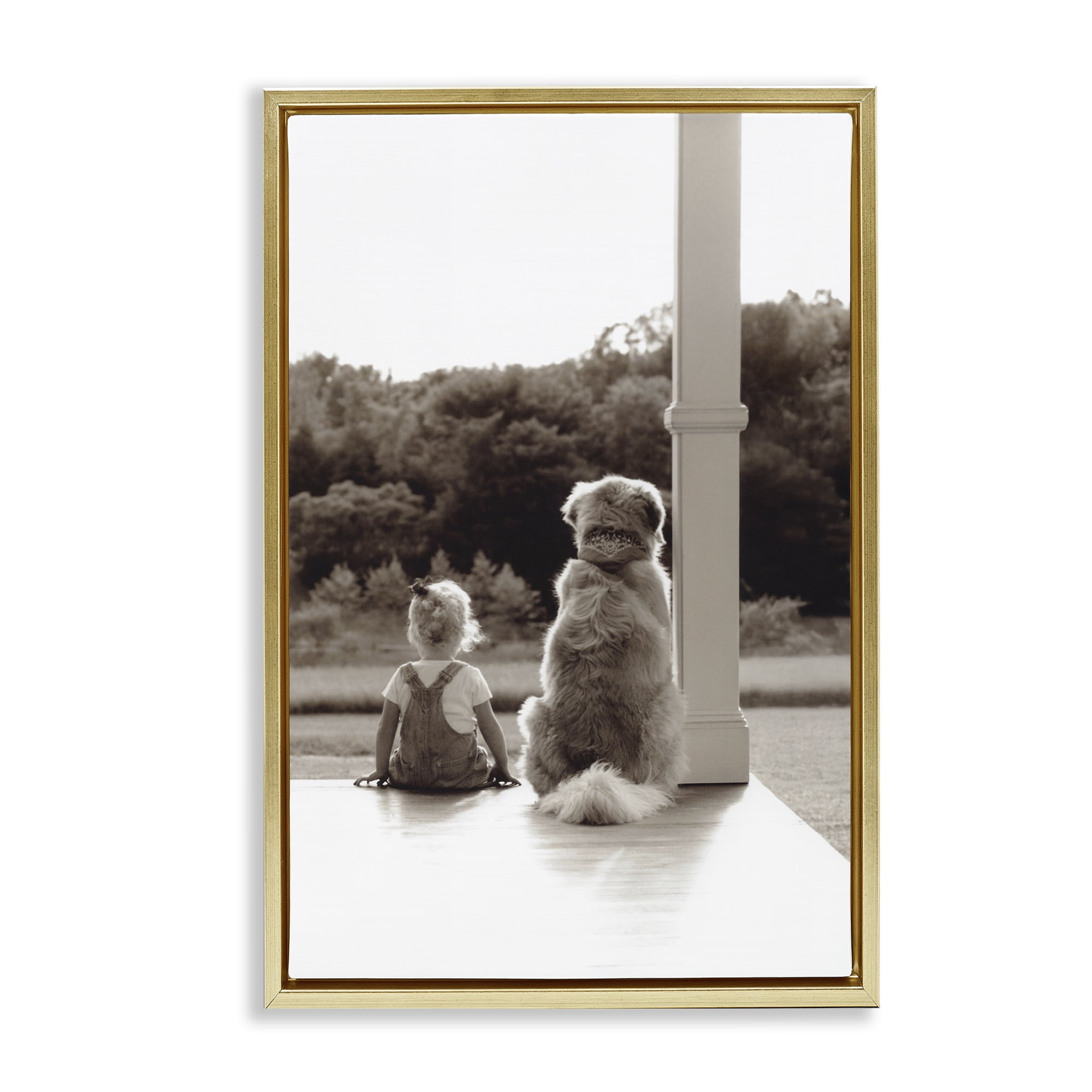 Stupell Industries Child And Dog Friendship Gold Framed Floater Canvas Wall Art, design by Kendra Dew