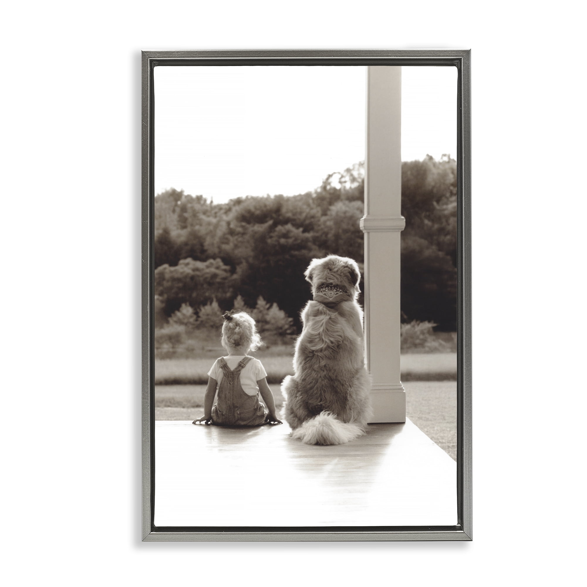 Stupell Industries Child And Dog Friendship Gray Framed Floater Canvas Wall Art, design by Kendra Dew