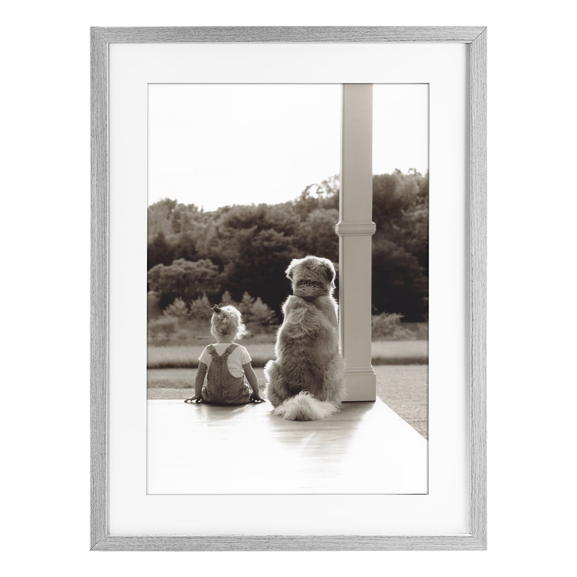 Stupell Industries Child And Dog Friendship Gray Framed Print Under Glass, design by Kendra Dew
