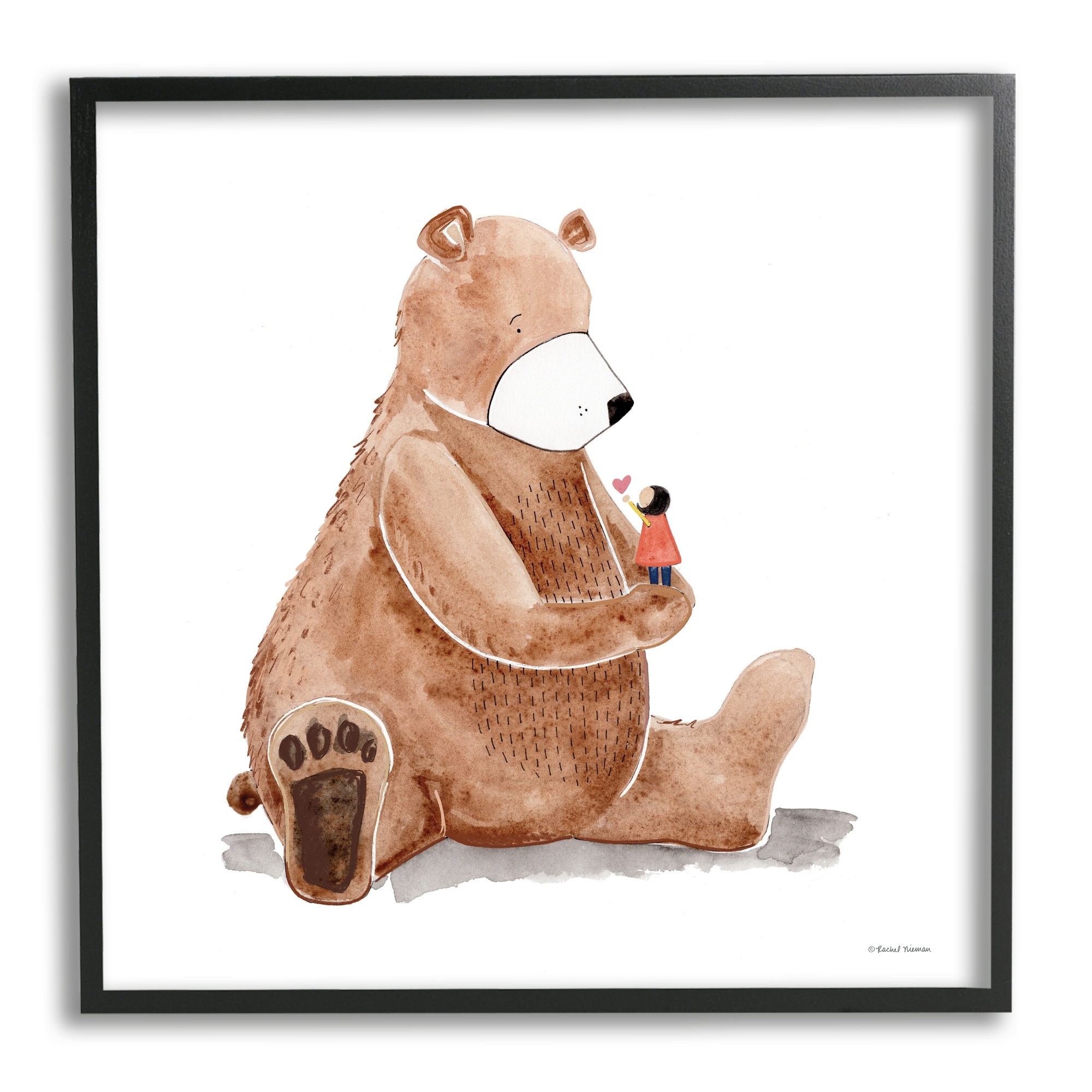 Stupell Industries Child Loving Heart Big Brown Teddy Bear Painting Black Framed Art Print Wall Art, Design by Rachel Nieman