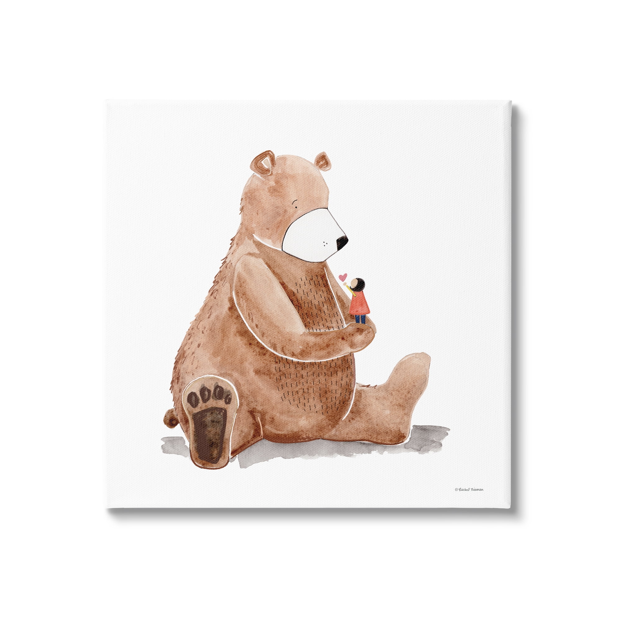 Stupell Industries Child Loving Heart Big Brown Teddy Bear Painting Gallery Wrapped Canvas Print Wall Art, Design by Rachel Nieman