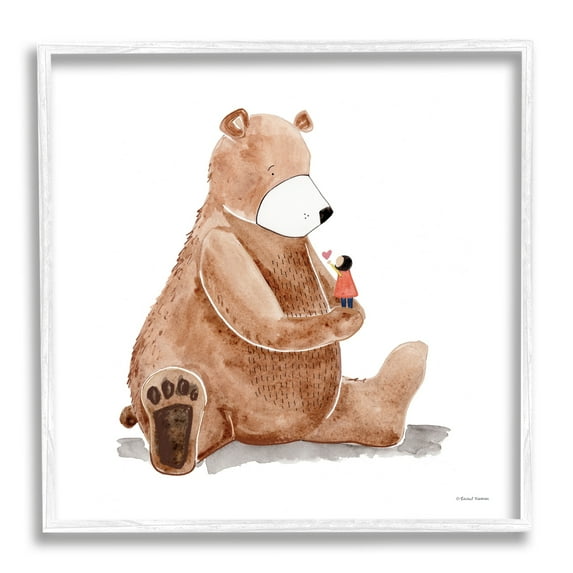 Stupell Industries Child Loving Heart Big Brown Teddy Bear Painting White Framed Art Print Wall Art, Design by Rachel Nieman
