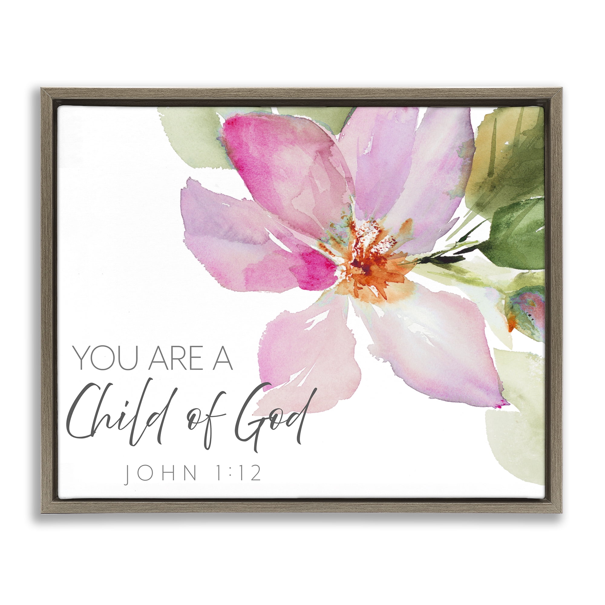 Stupell Industries Child Of God Pink Flower Brown Framed Floater Canvas Wall Art, design by Lanie Loreth