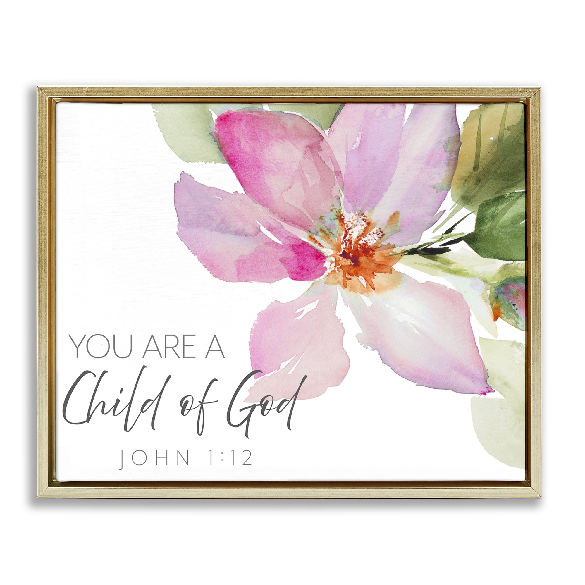 Stupell Industries Child Of God Pink Flower Gold Framed Floater Canvas Wall Art, design by Lanie Loreth