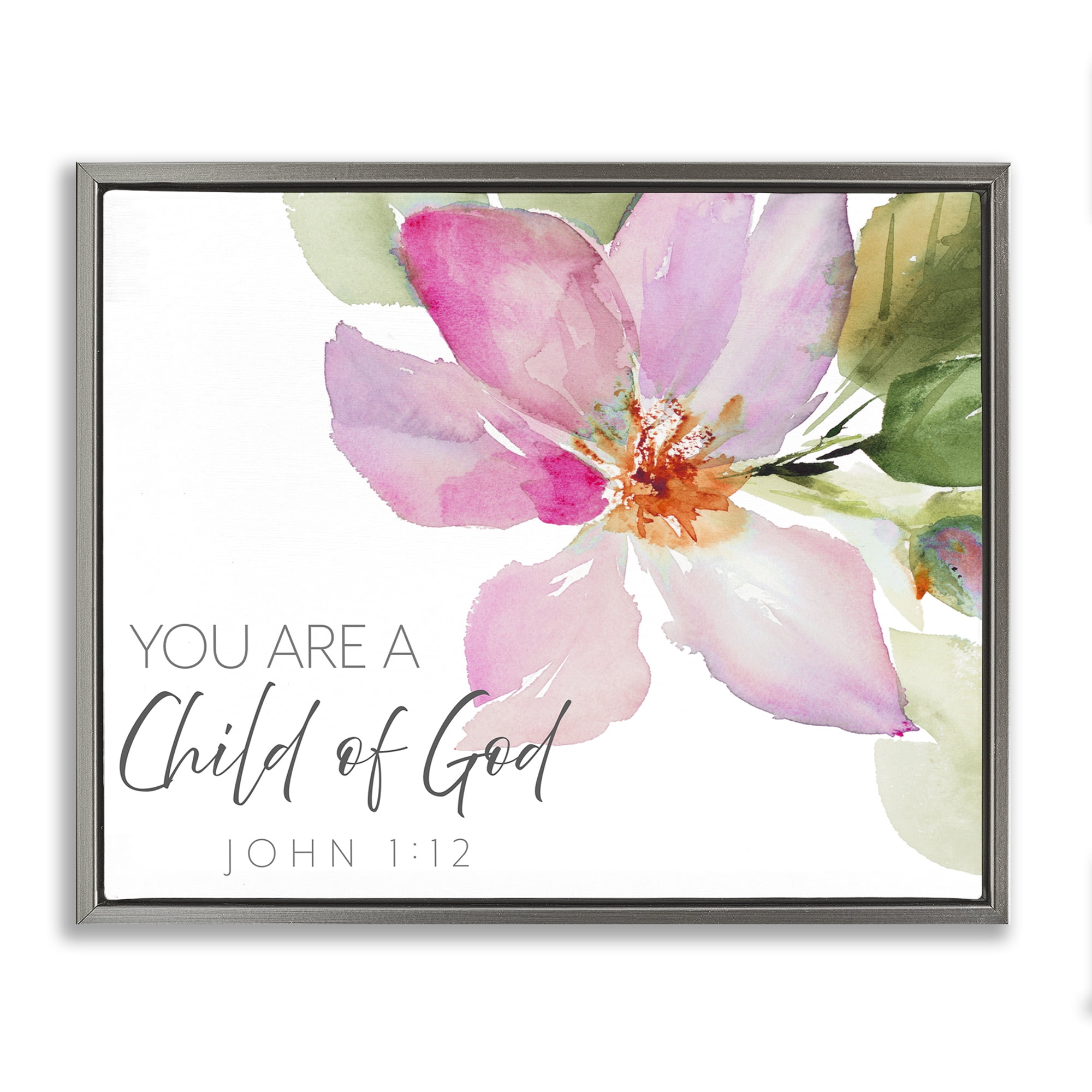 Stupell Industries Child Of God Pink Flower Gray Framed Floater Canvas Wall Art, design by Lanie Loreth