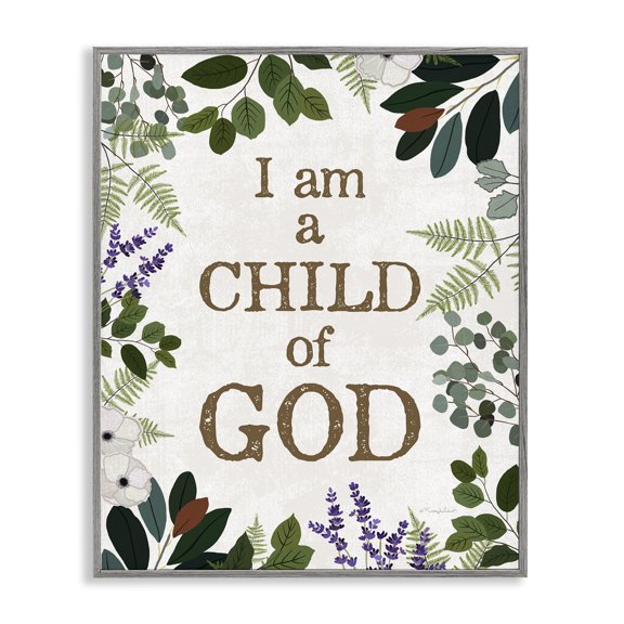 Stupell Industries Child Of God on Leaves Gray Framed Giclee Art design by Kelley Talent, 30 x 24
