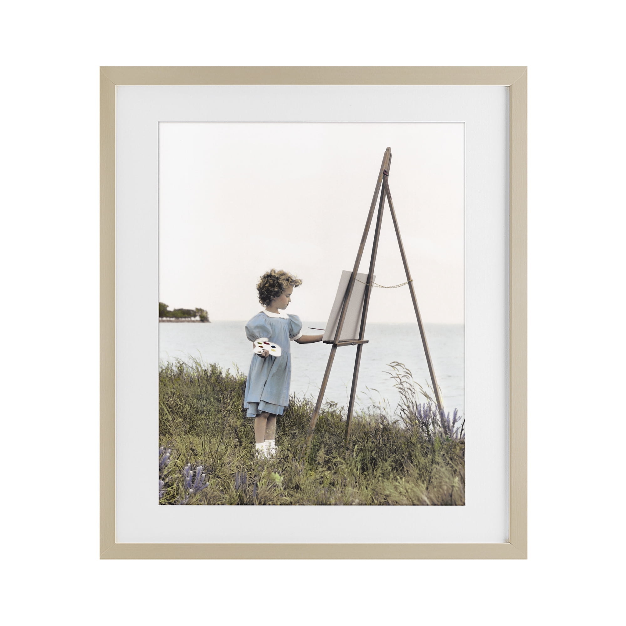 Stupell Industries Child Painting on Easel Birch Framed Print Under Glass, design by Kendra Dew