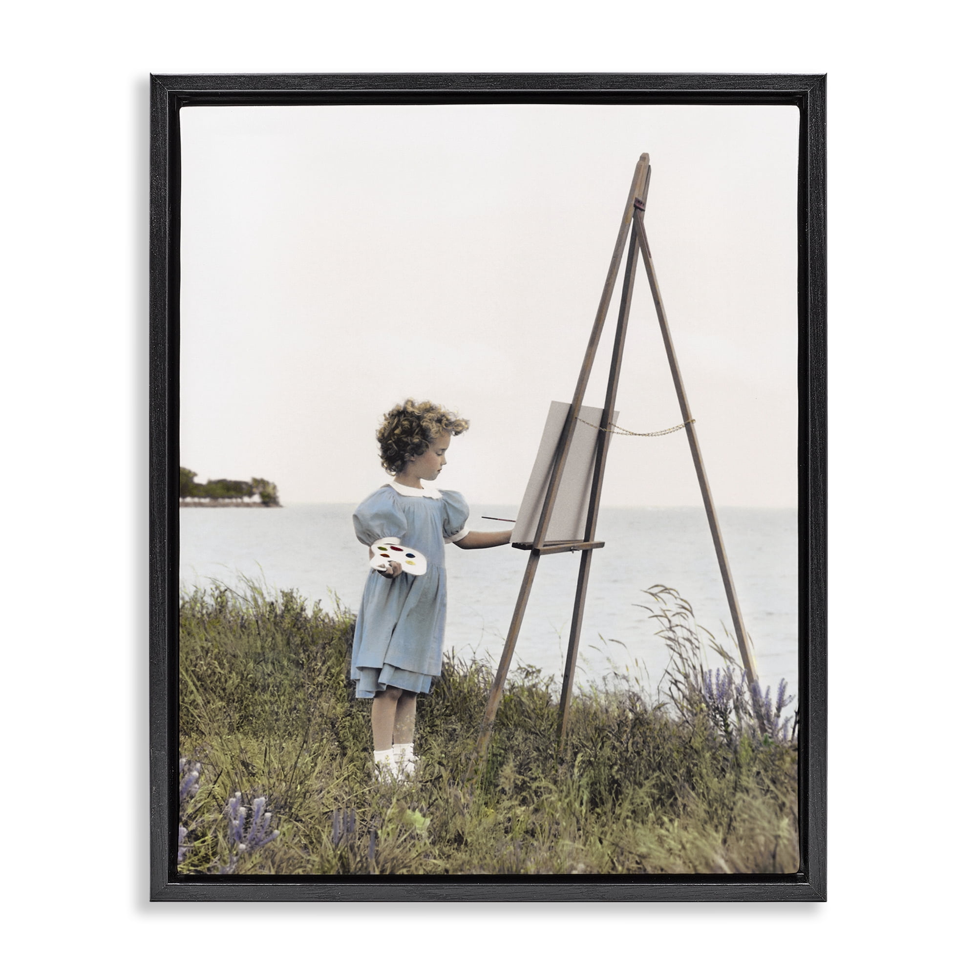 Stupell Industries Child Painting on Easel Black Framed Floater Canvas Wall Art, design by Kendra Dew