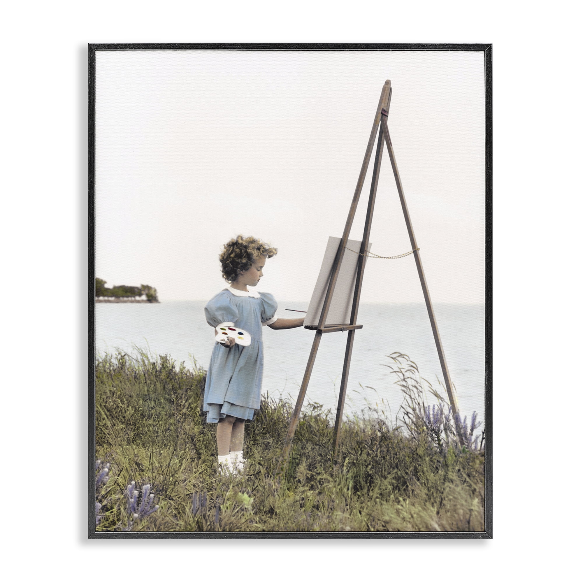 Stupell Industries Child Painting on Easel Black Framed Giclee Art, design by Kendra Dew
