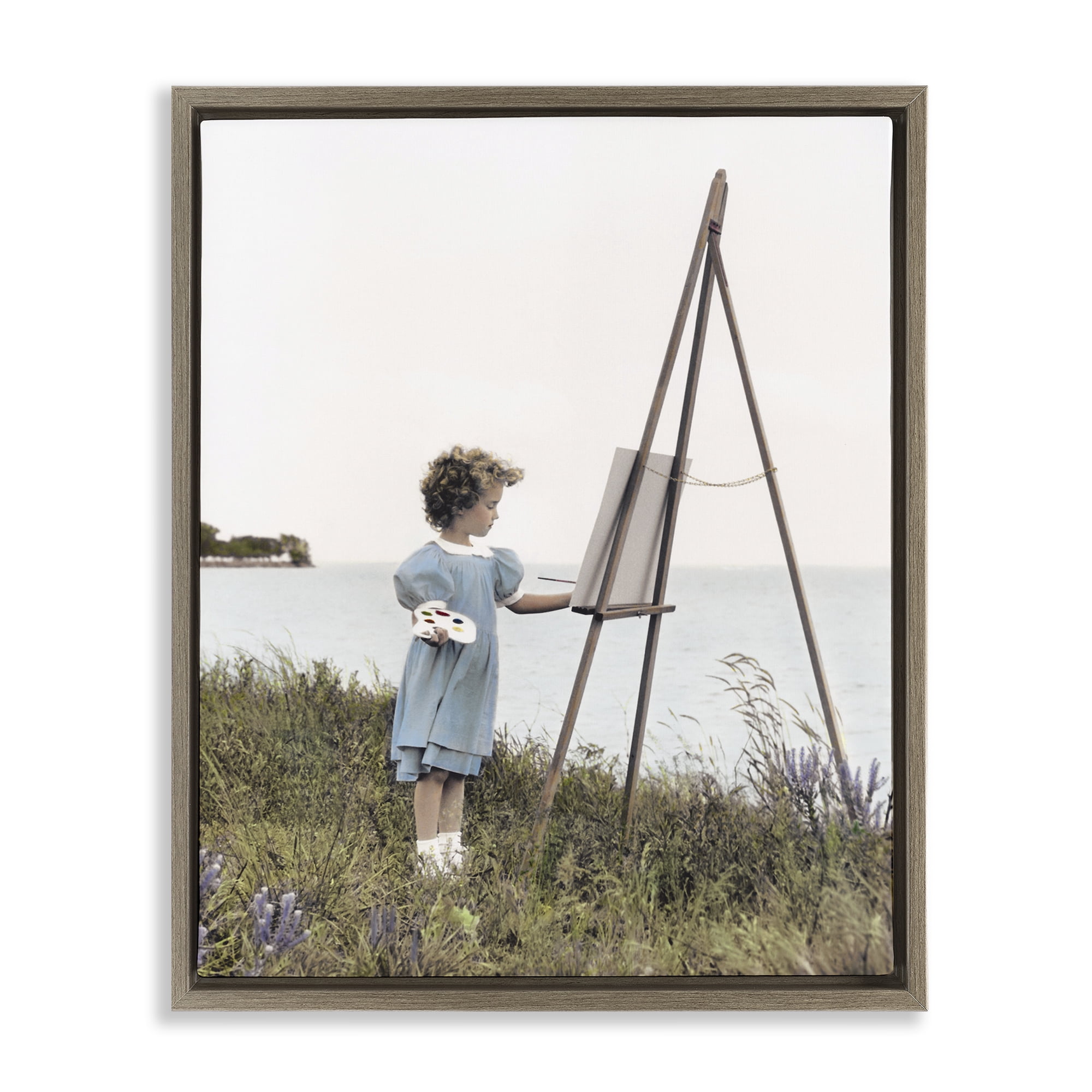 Stupell Industries Child Painting on Easel Brown Framed Floater Canvas Wall Art, design by Kendra Dew