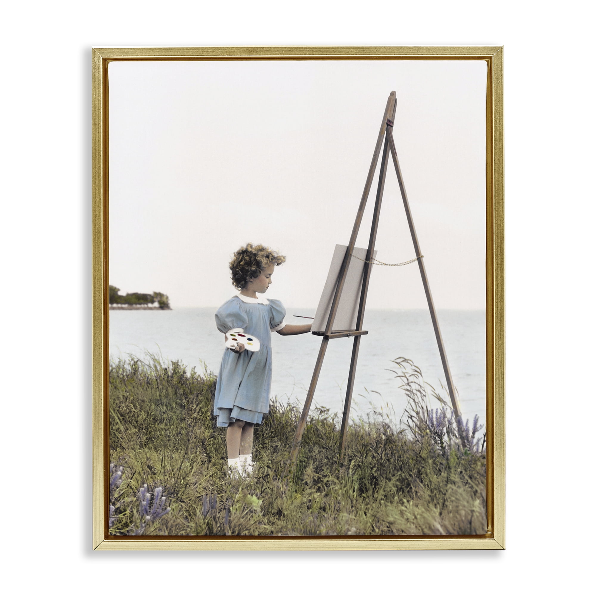 Stupell Industries Child Painting on Easel Gold Framed Floater Canvas Wall Art, design by Kendra Dew