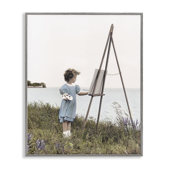 Stupell Industries Cottage Child on Easel Gray Framed Giclee Art, 16 x 20, by Kendra Dew
