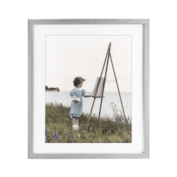 Stupell Industries Cottage Child on Easel Gray Framed Print Under Glass, 17 x 21, by Kendra Dew