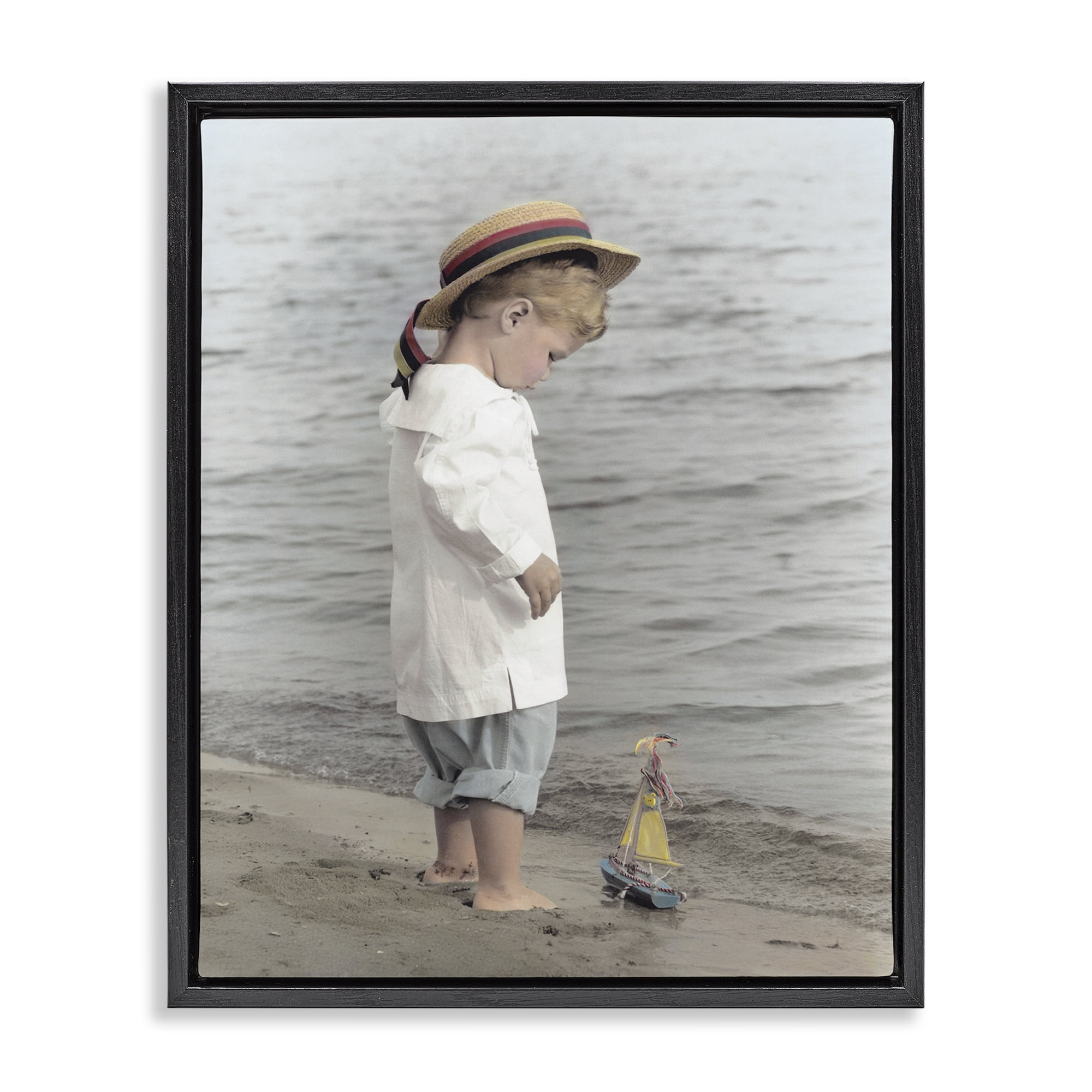 Stupell Industries Child on Beach Shore Black Framed Floater Canvas Wall Art, design by Kendra Dew