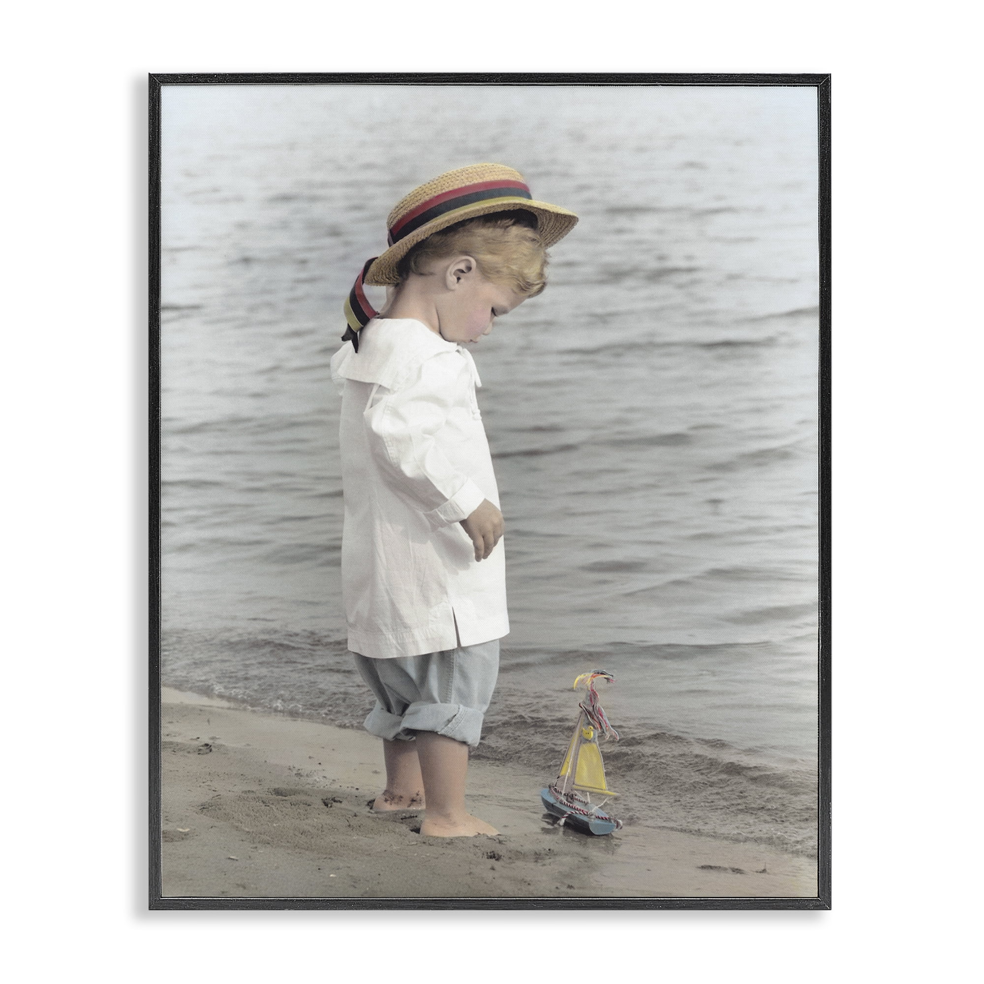 Stupell Industries Child on Beach Shore Black Framed Giclee Art, design by Kendra Dew