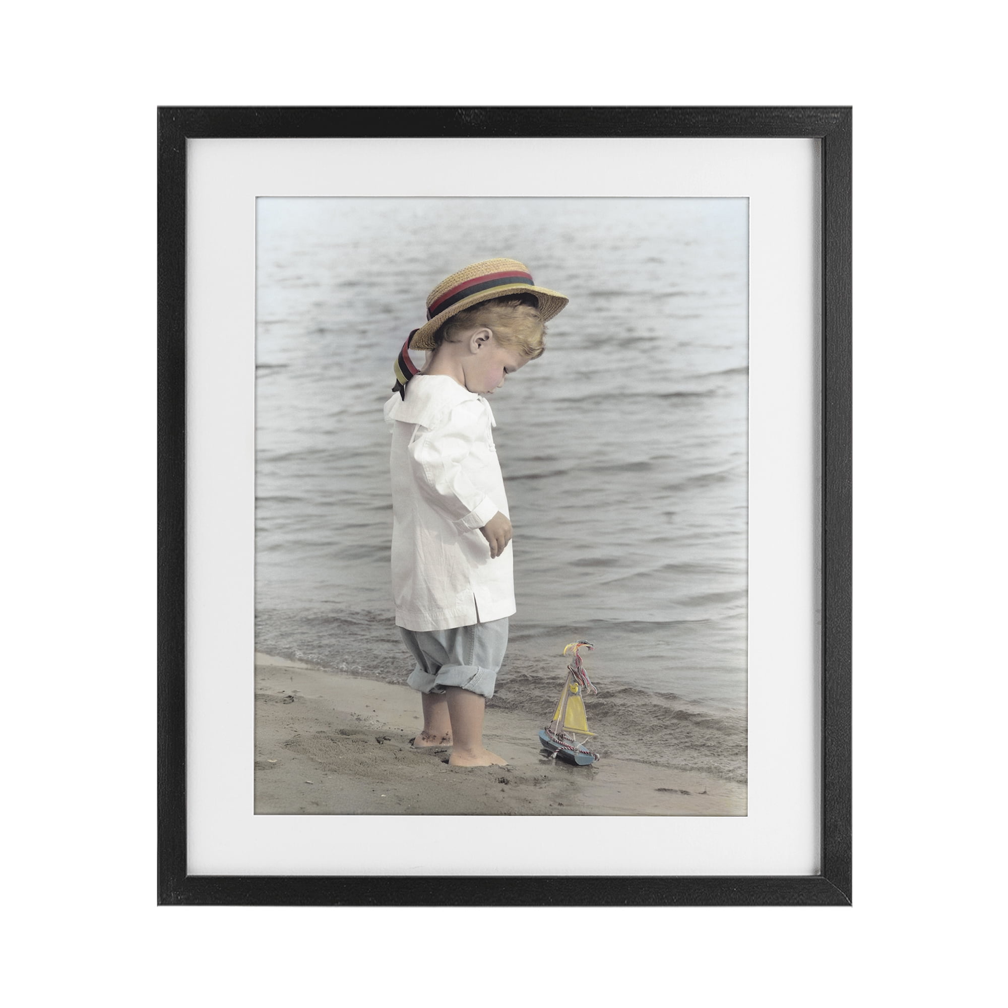 Stupell Industries Child on Beach Shore Black Framed Print Under Glass, design by Kendra Dew