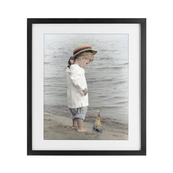 Stupell Industries Cottage Child on Beach Shore Black Framed Print Under Glass, 13 x 16, by Kendra Dew