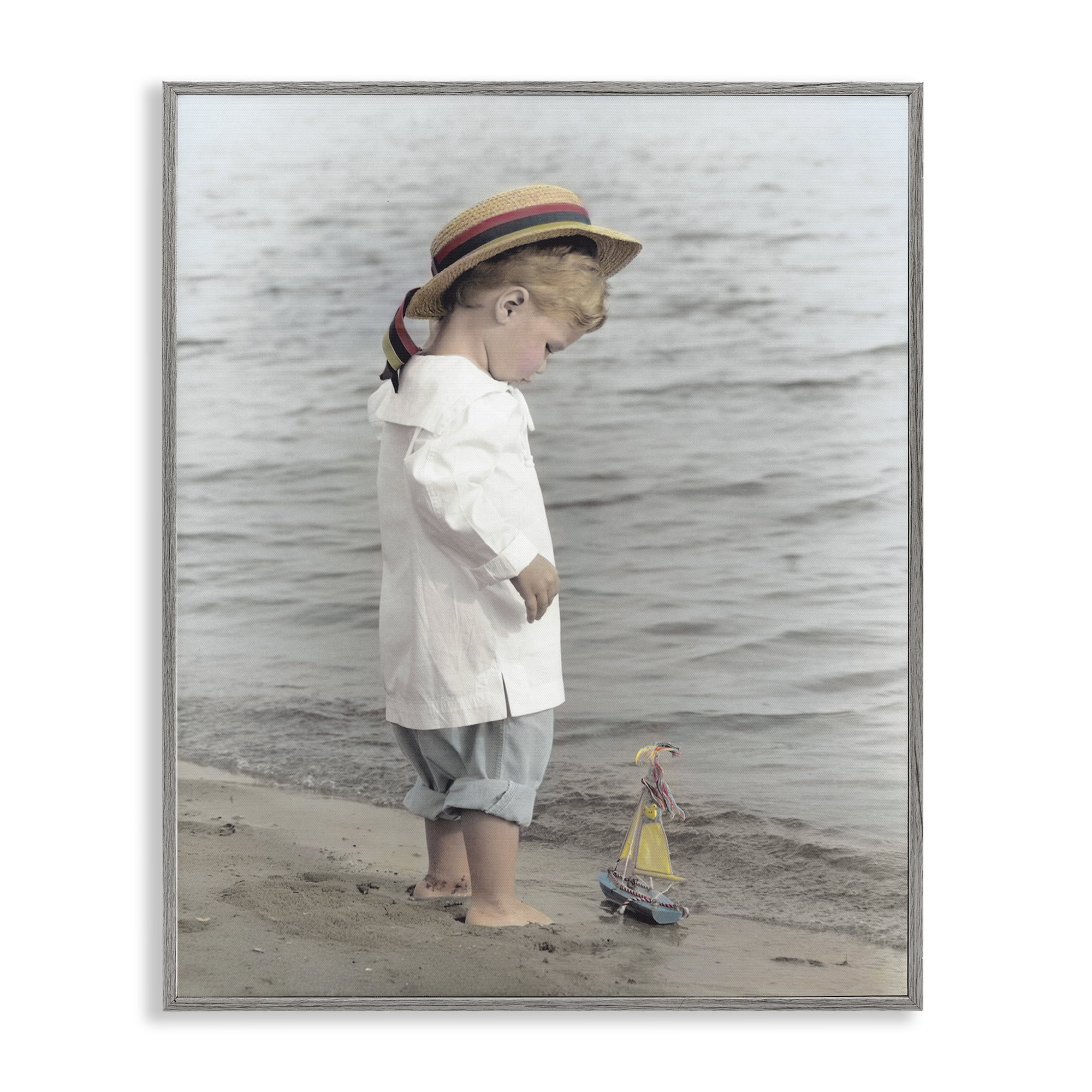 Stupell Industries Child on Beach Shore Gray Framed Giclee Art, design by Kendra Dew