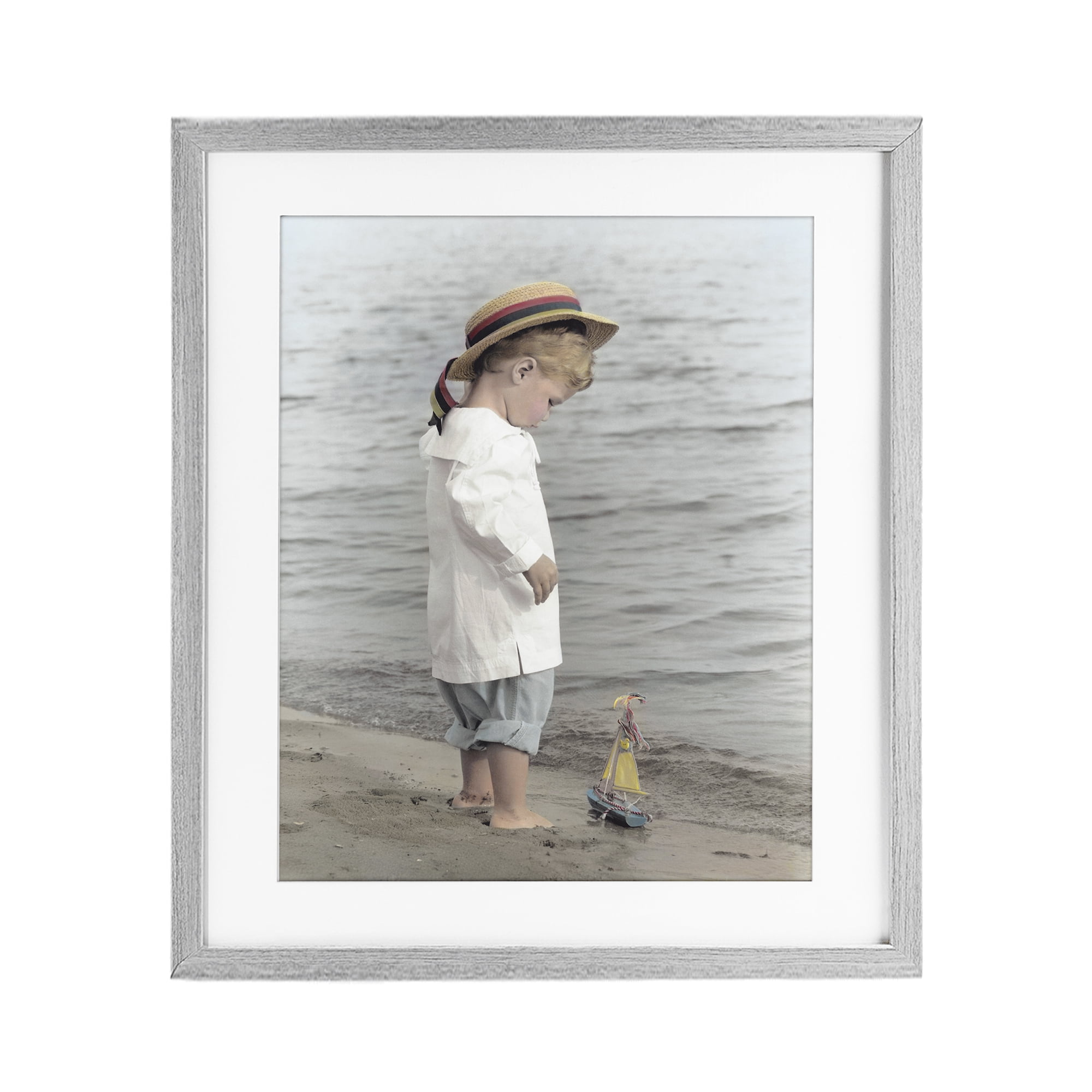 Stupell Industries Child on Beach Shore Gray Framed Print Under Glass, design by Kendra Dew