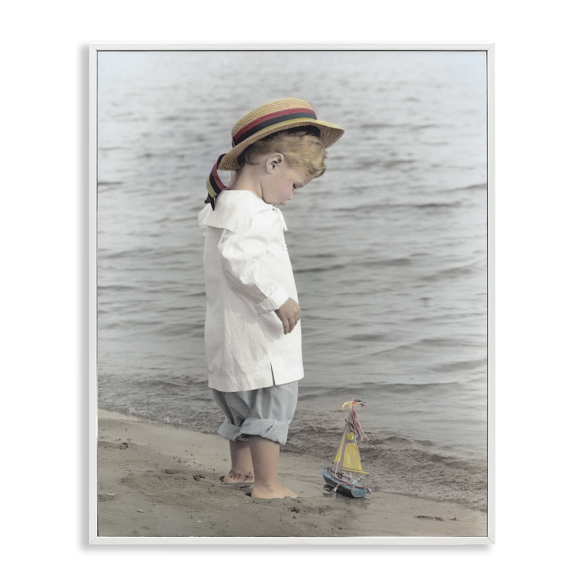 Stupell Industries Child on Beach Shore White Framed Giclee Art, design by Kendra Dew