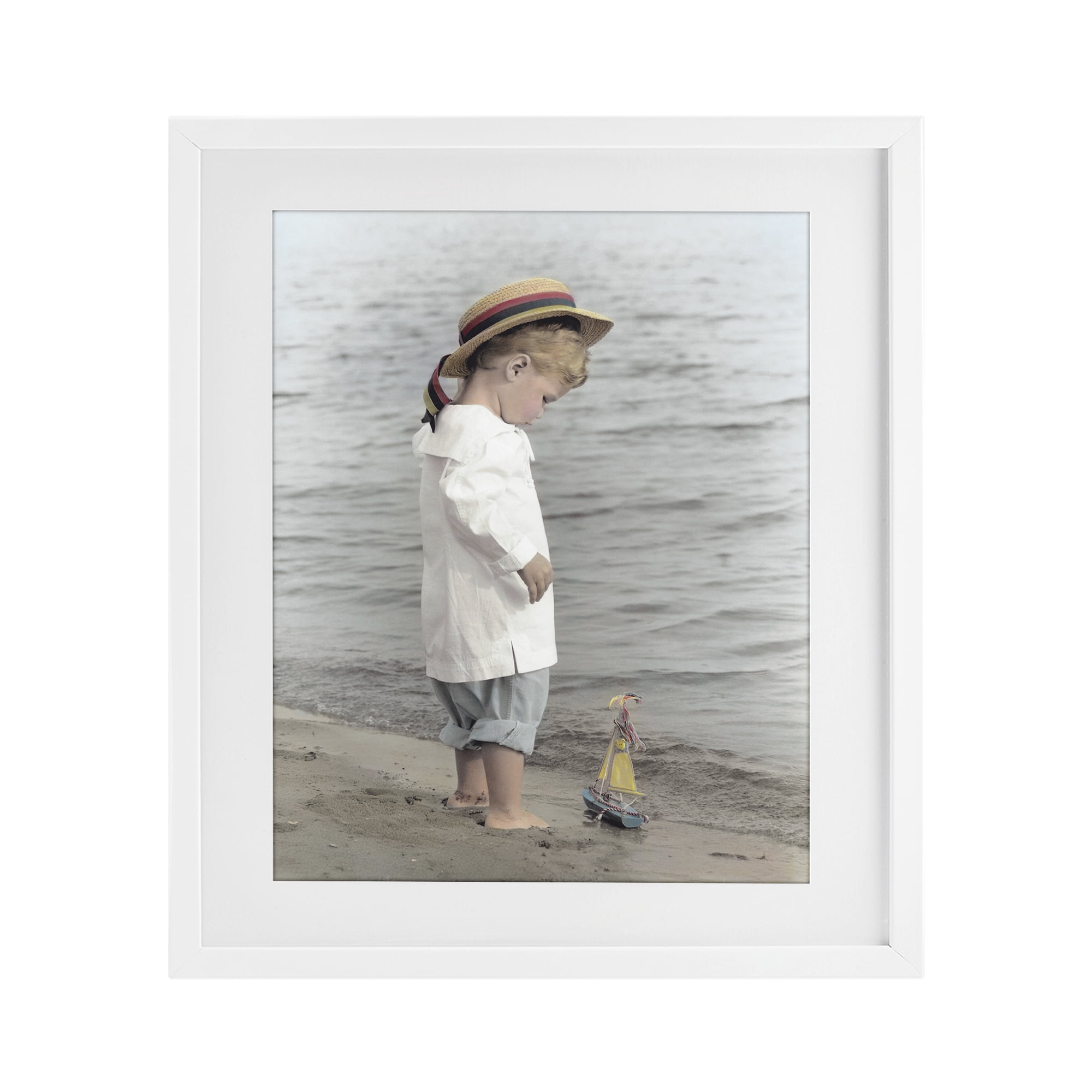 Stupell Industries Child on Beach Shore White Framed Print Under Glass, design by Kendra Dew