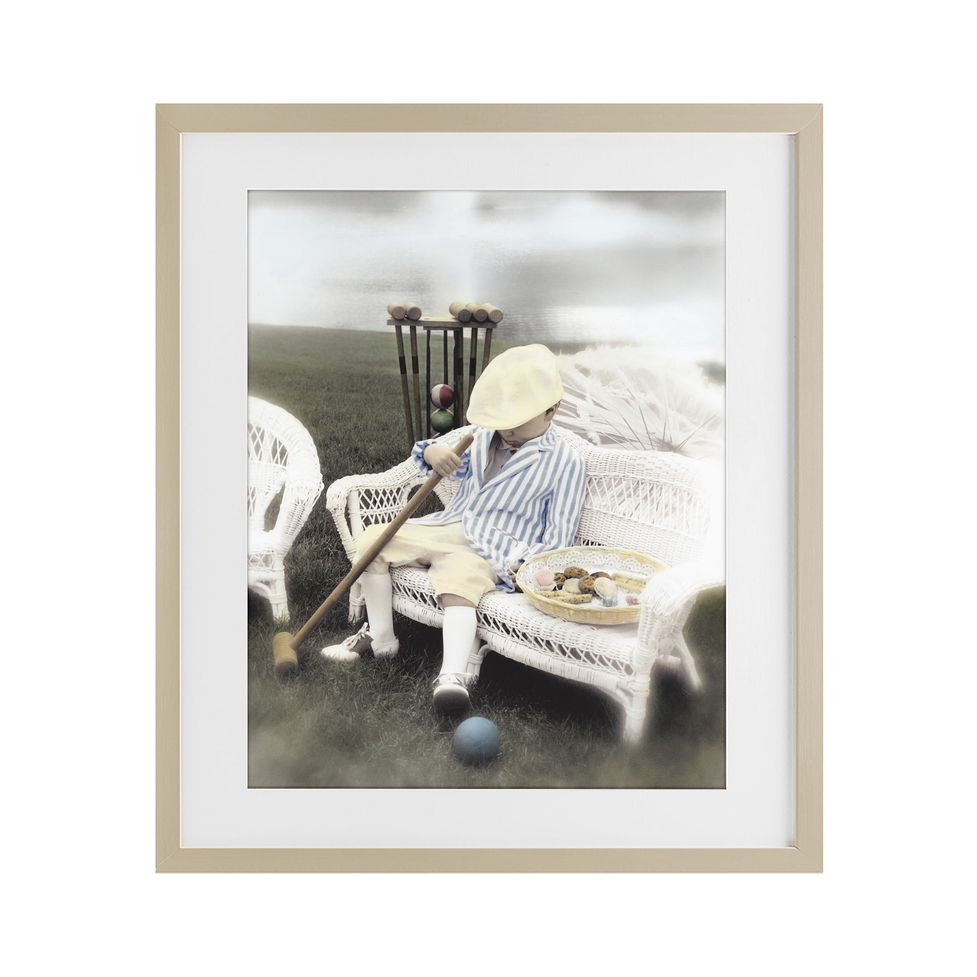 Stupell Industries Child with Croquet Mallet Birch Framed Print Under Glass, design by Kendra Dew