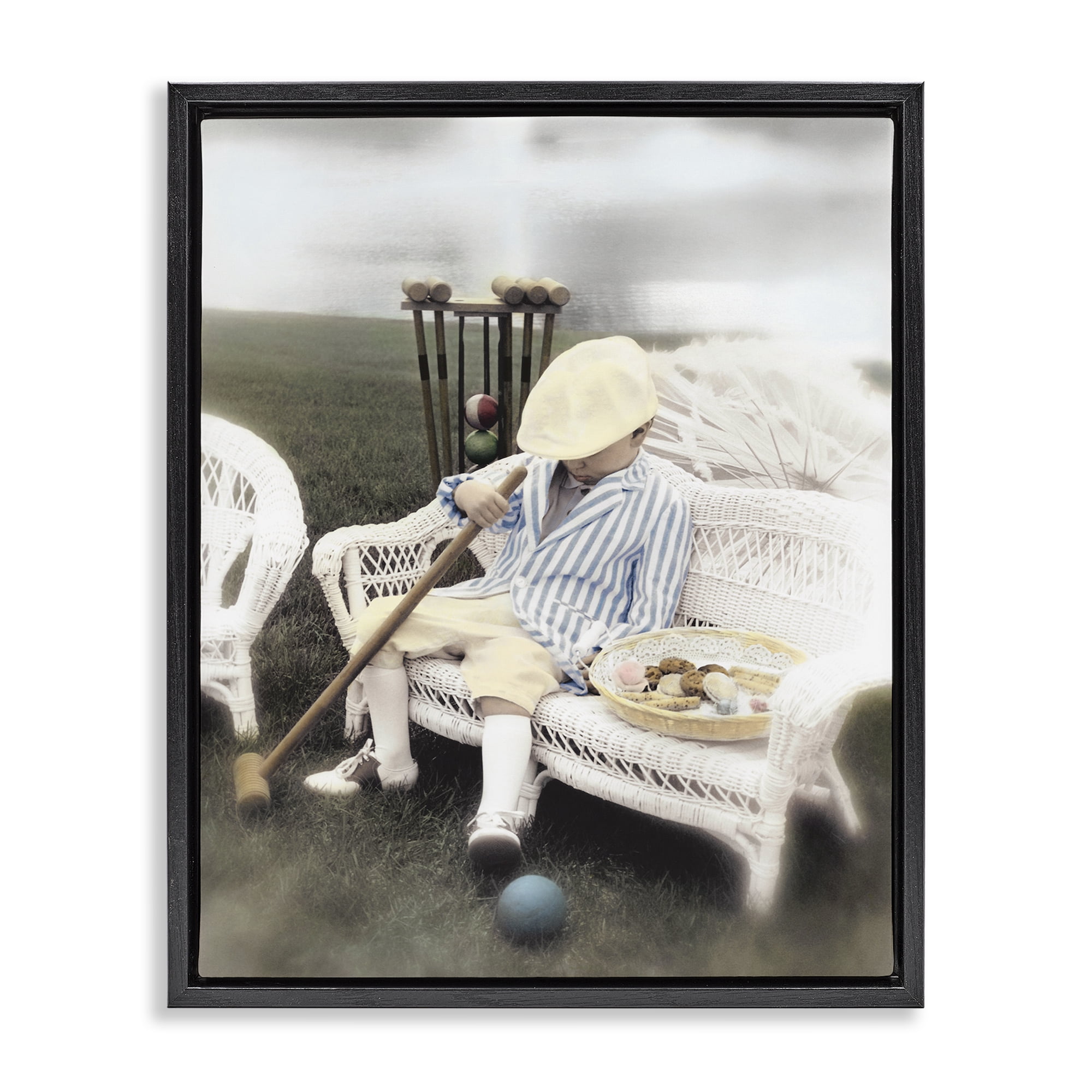 Stupell Industries Child with Croquet Mallet Black Framed Floater Canvas Wall Art, design by Kendra Dew
