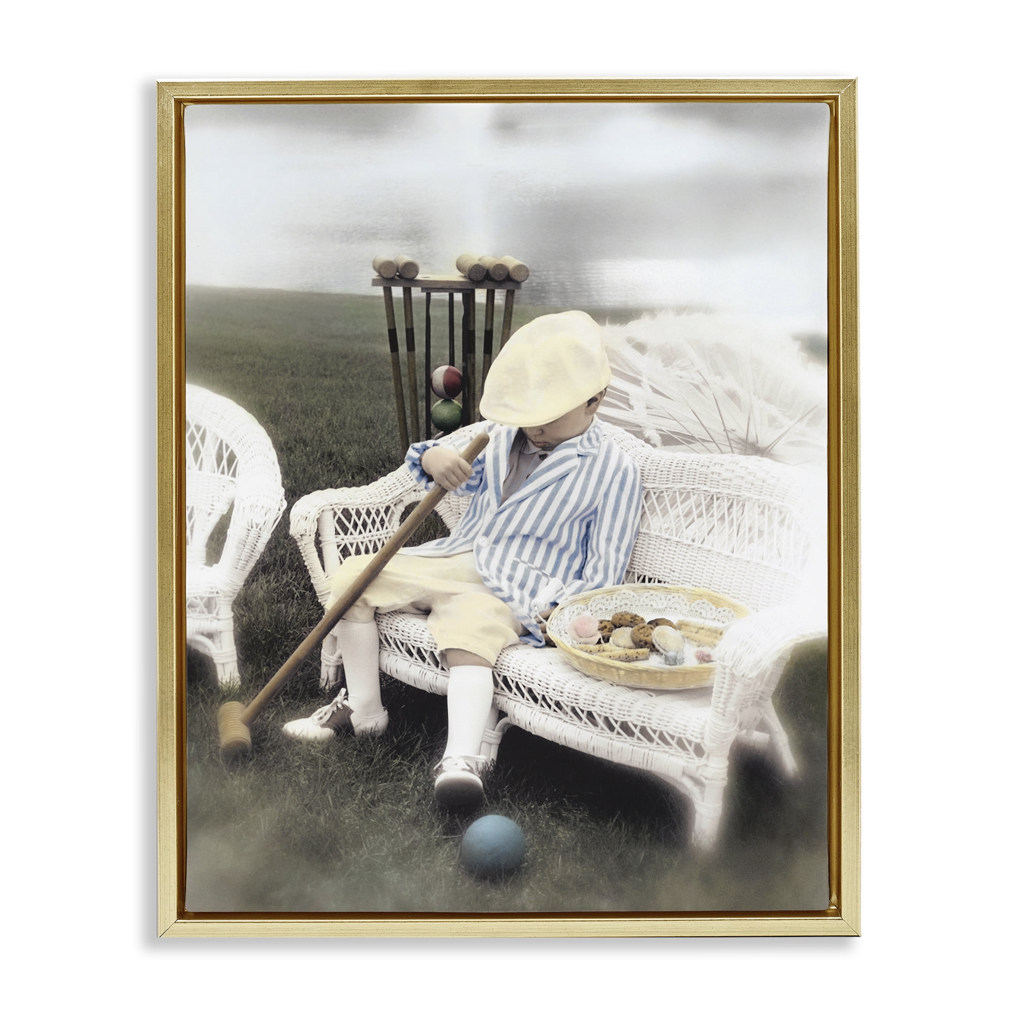 Stupell Industries Child with Croquet Mallet Gold Framed Floater Canvas Wall Art, design by Kendra Dew